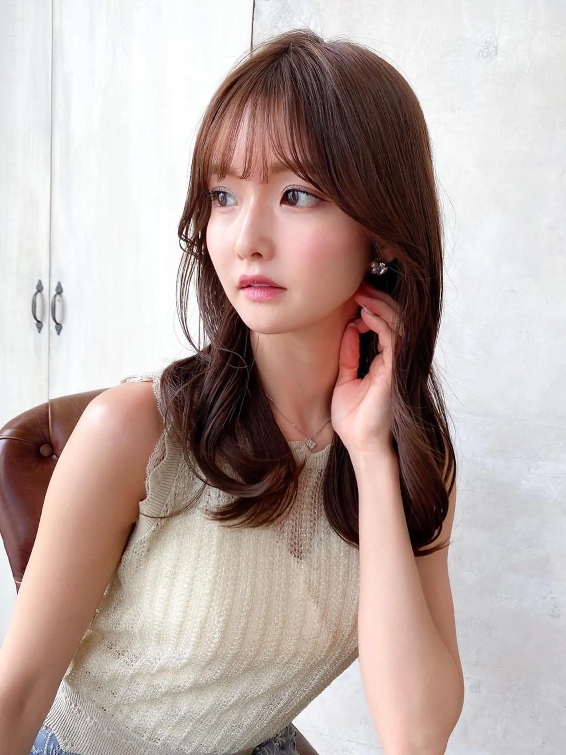 セミロング カラー ベージュカラー ブラウンカラー ブラウンベージュ くびれヘア 顔周りカット カット ヘアカラー トリートメント 顔周り/くびれヘア 韓国ヘア💕風間るなのヘアスタイル