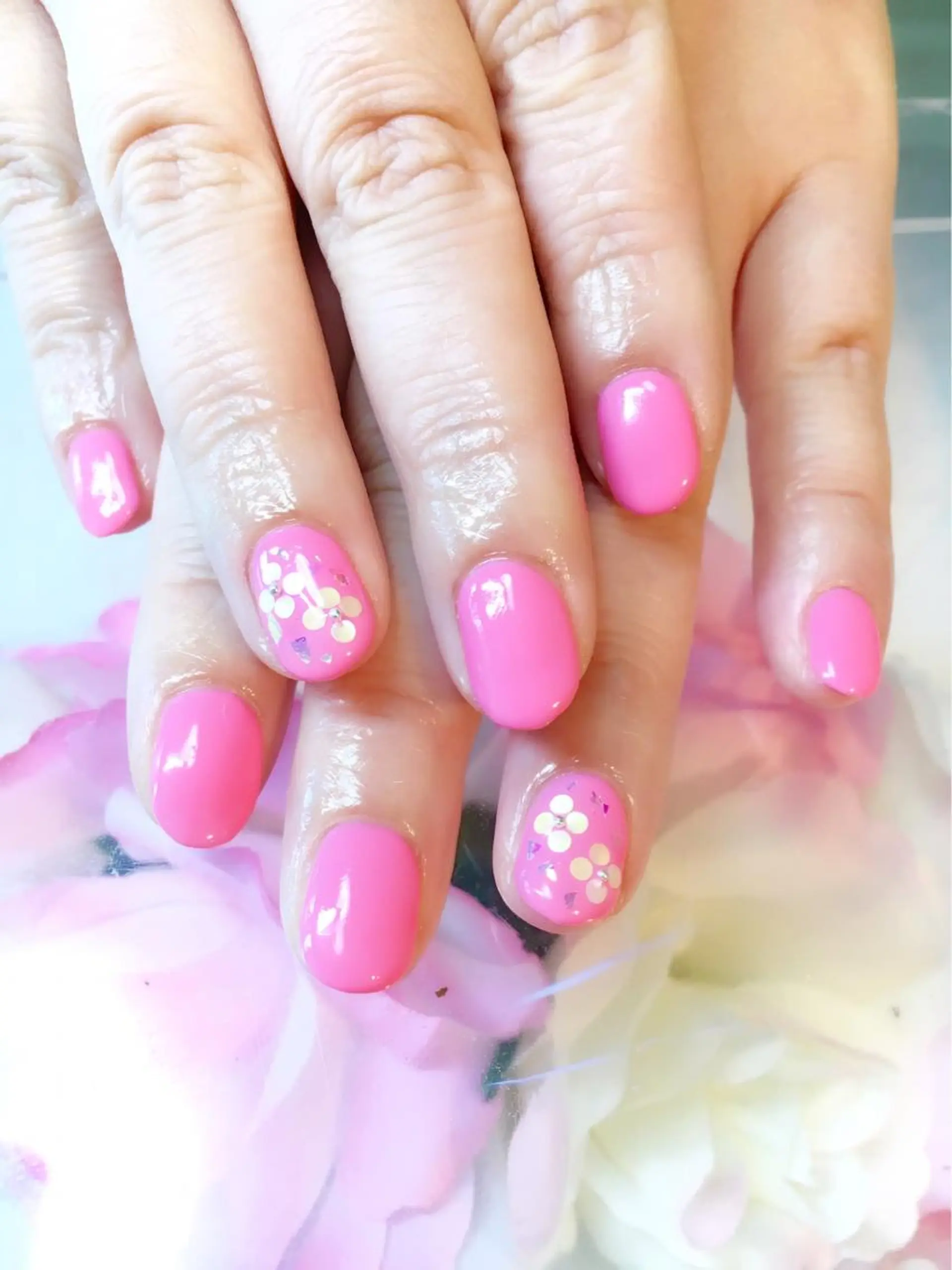 ネイル フットネイル ジェルネイル ミラーネイル パラジェル 春ネイル clover nailのネイルデザイン