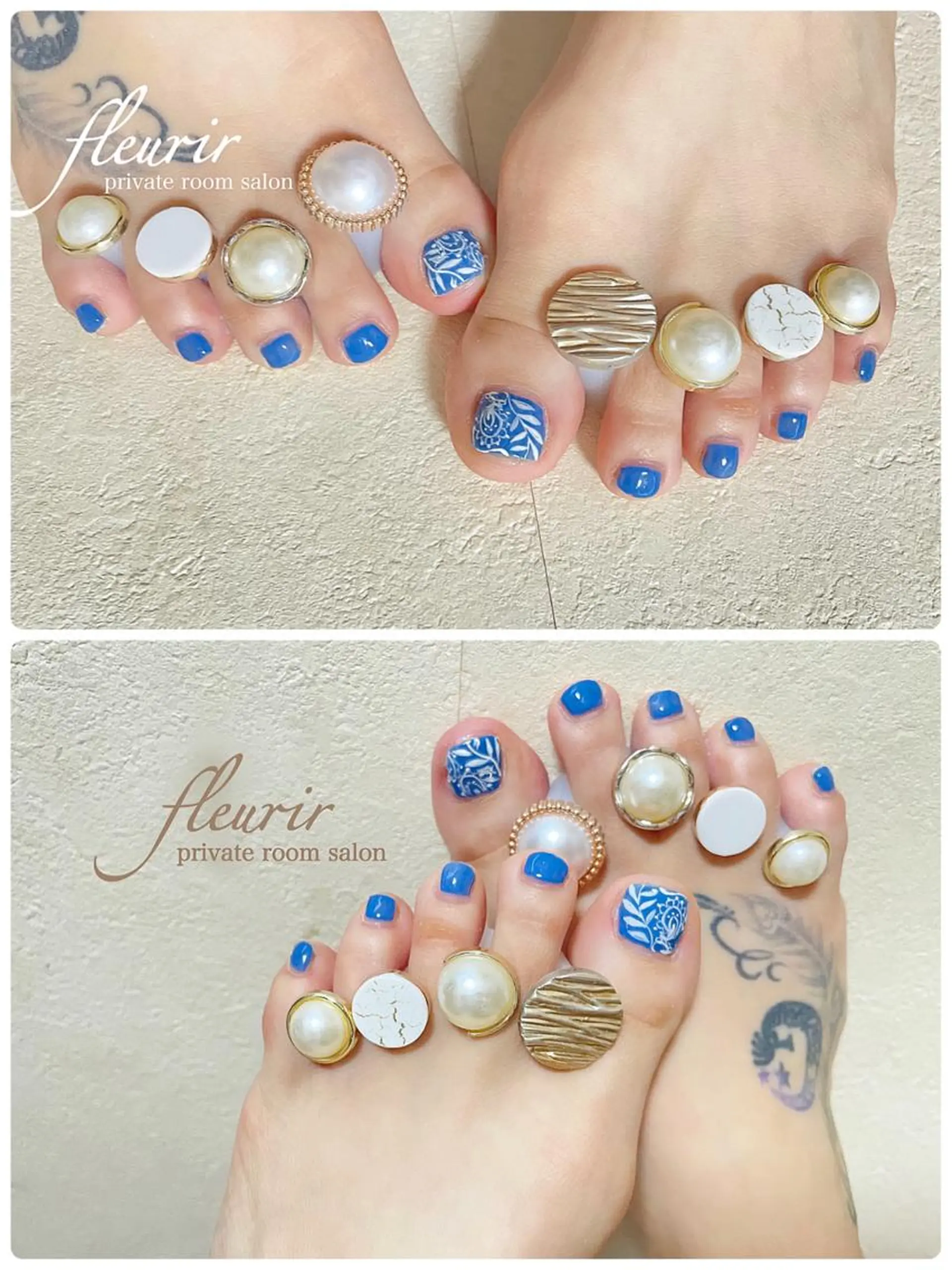 ネイル アートネイル ブルー 長さ出し フットネイル ラメ(グリッター) フルリール 【プライベートサロンのネイルデザイン