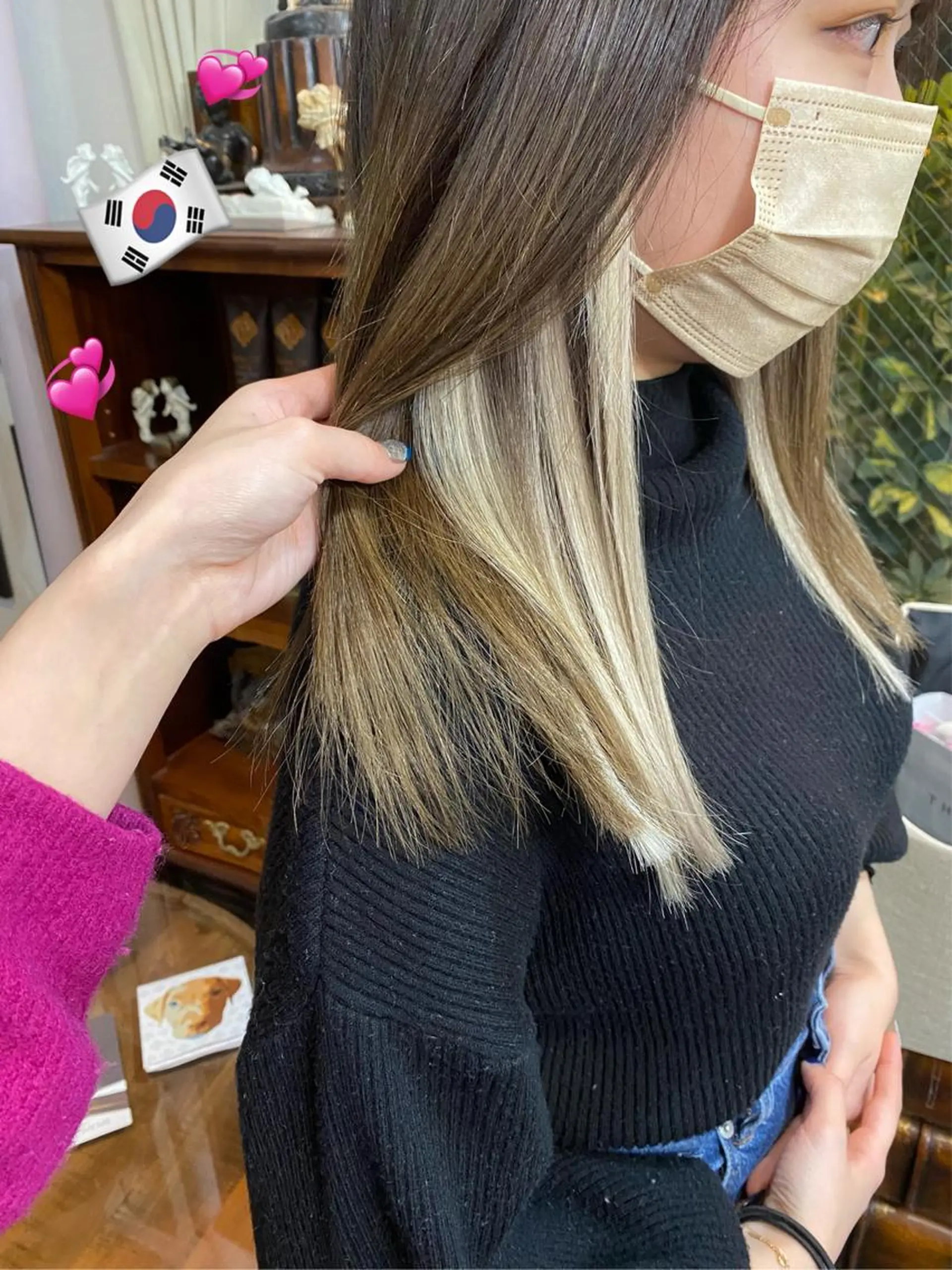 セミロング カラー 編み込みエクステ シールエクステ バレイヤージュ ブリーチ ブロンド エクステ モモカ/ハイトーン /バレイヤージュのヘアスタイル