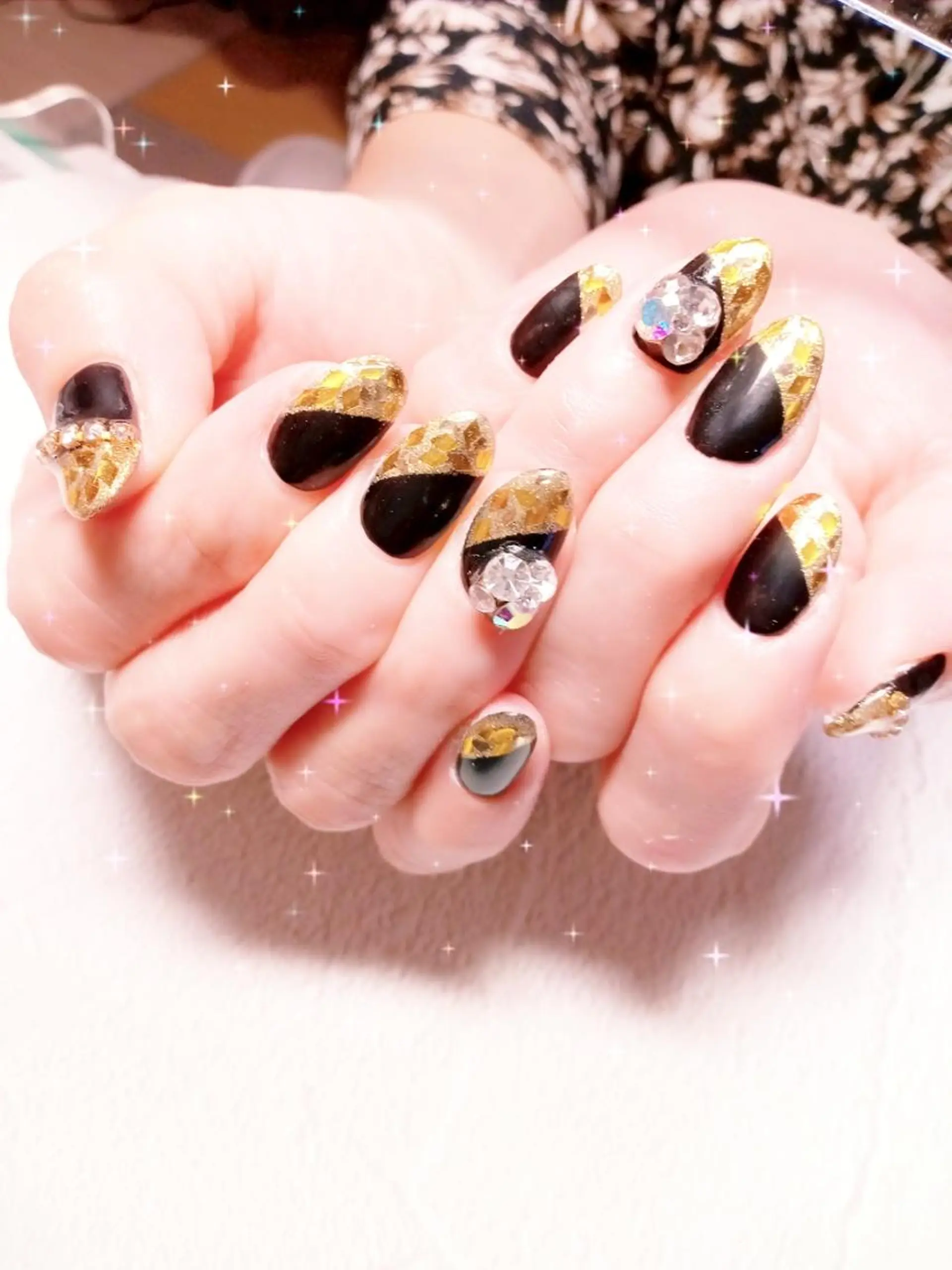 ネイル フレンチネイル ガラスフレンチ ゴージャス キラキラネイル 韓国ネイル ハンドネイル flure de neige yukiのネイルデザイン