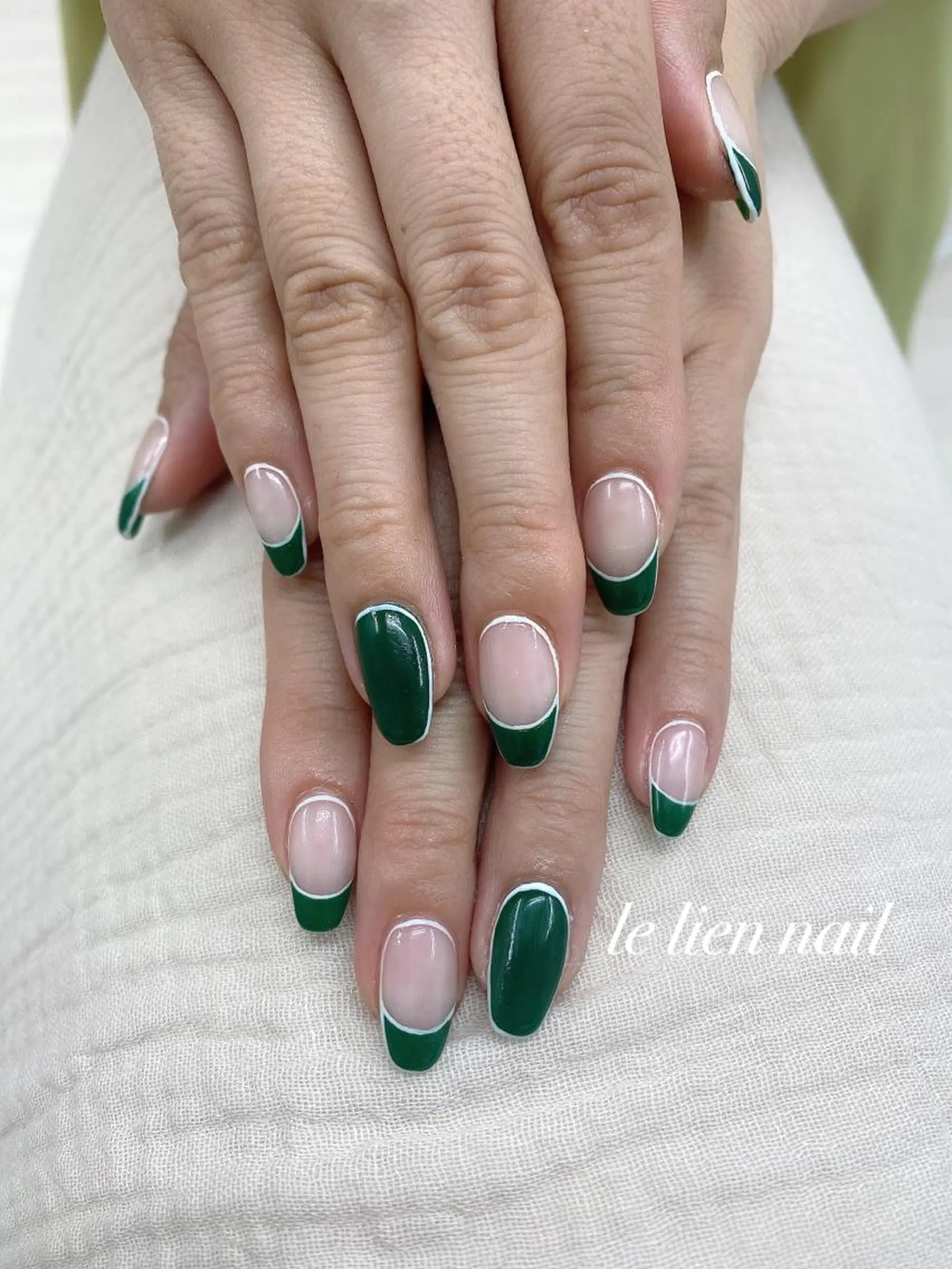 ネイル アートネイル フレンチネイル グリーン le lien nailのネイルデザイン
