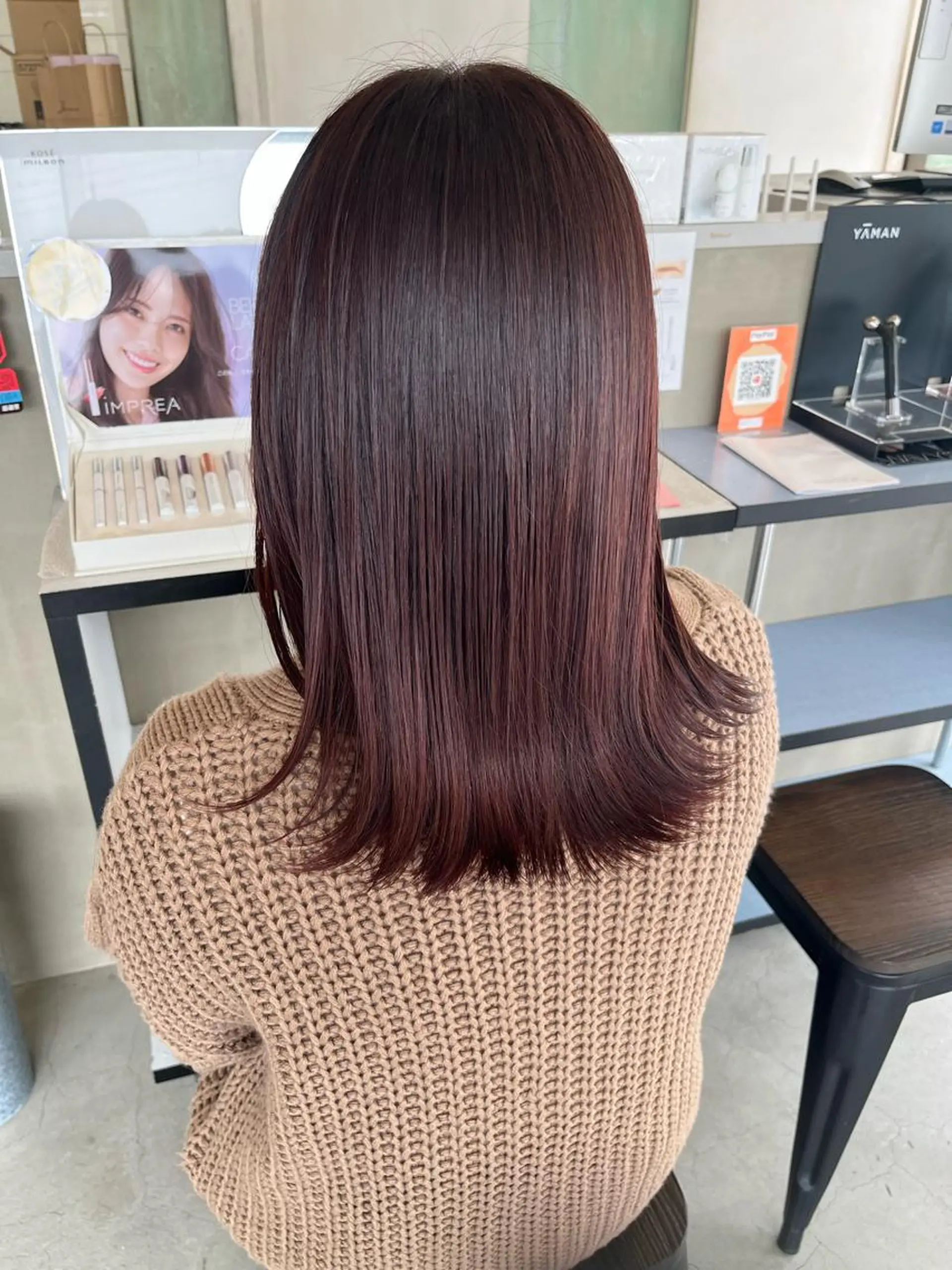 ミディアム ピンクブラウン ヘアカラー トリートメント 渡辺 優のヘアスタイル