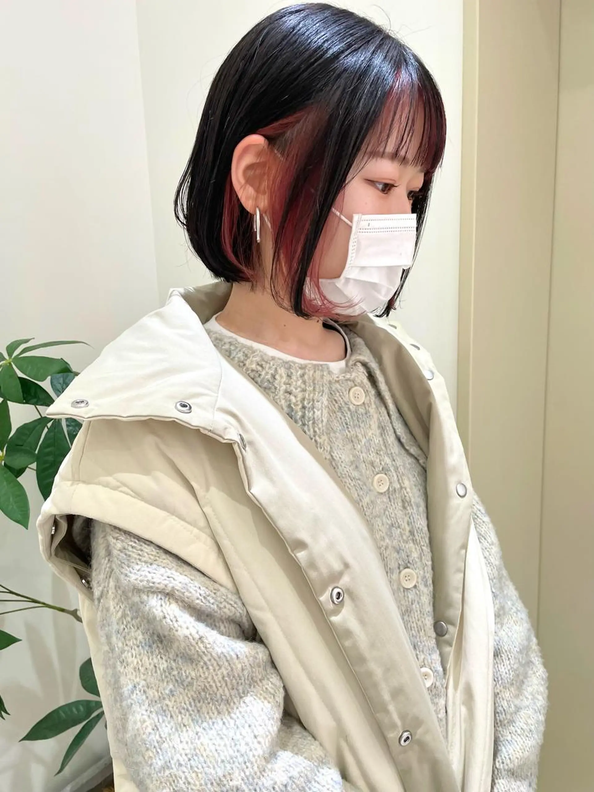 ショート カラー 黒髪 ピンクカラー レイヤー/ボブ/ 顔周り/yukinaのヘアスタイル