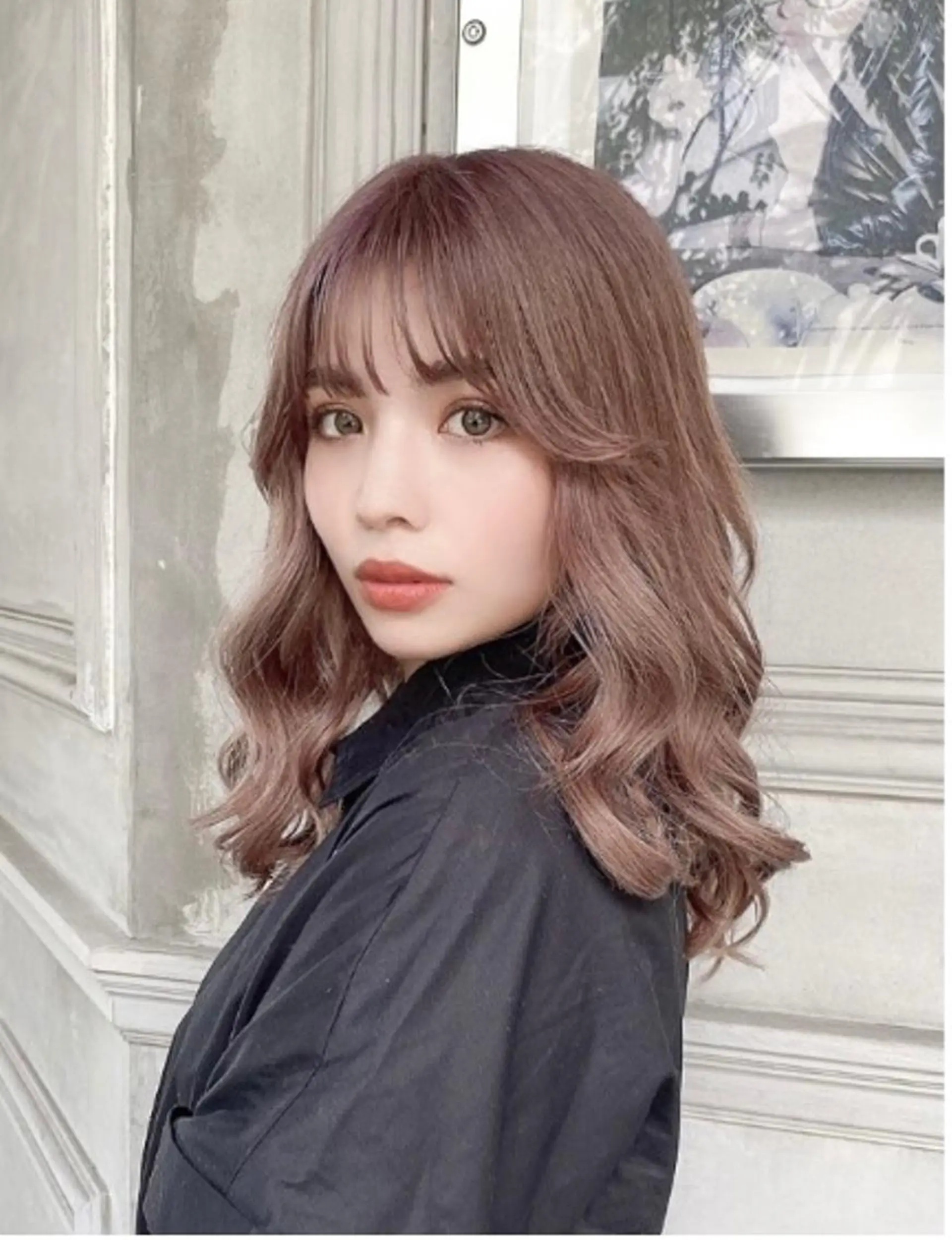 セミロング カラー ヘアアレンジ キッズ セミロングパーマ アッシュ ベージュカラー 黒髪 ブルーカラー vizz by elyts【北谷】のヘアスタイル