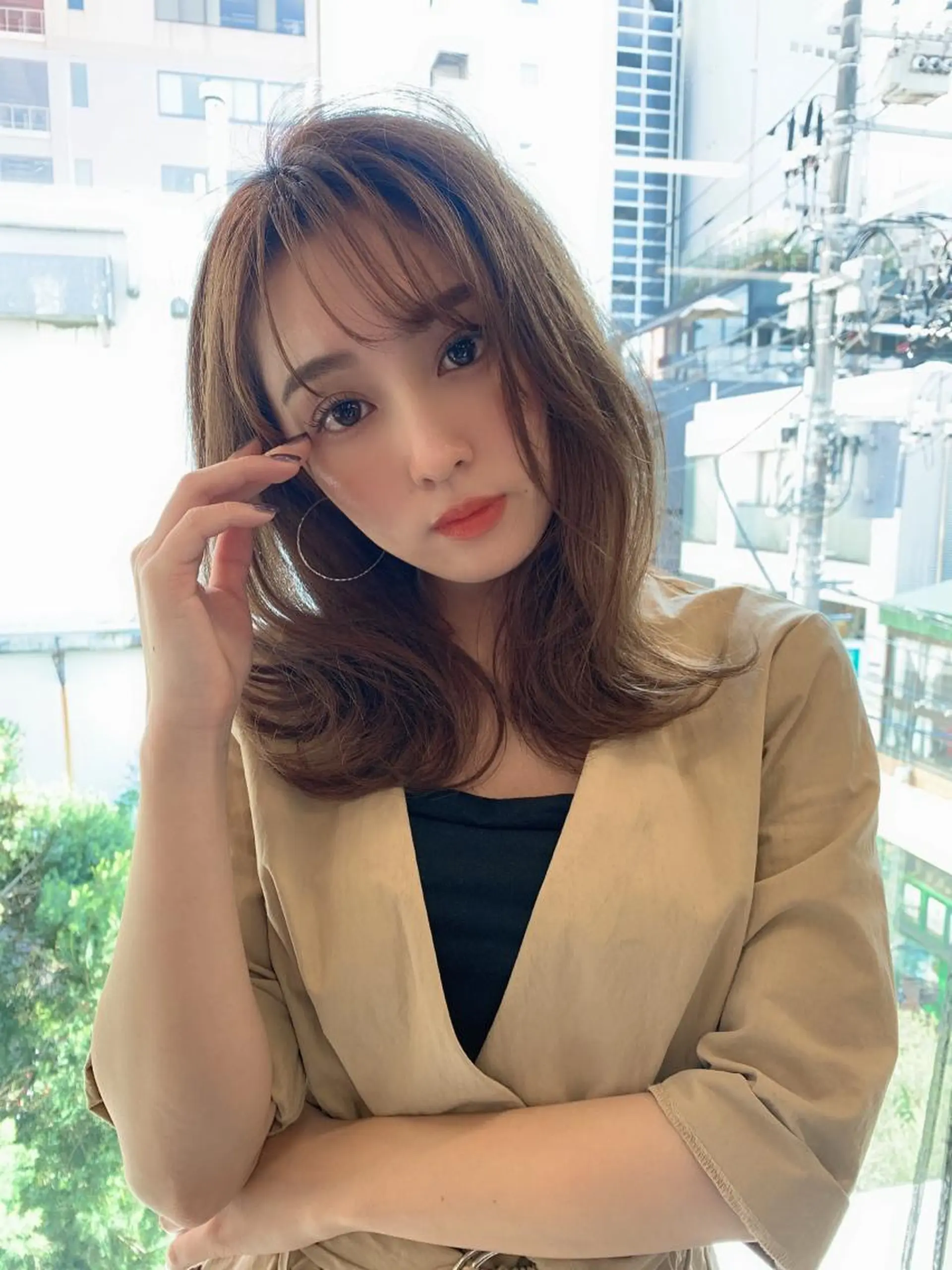 セミロング カラー 透明感/オリーブ/ グレージュ/YUKAのヘアスタイル