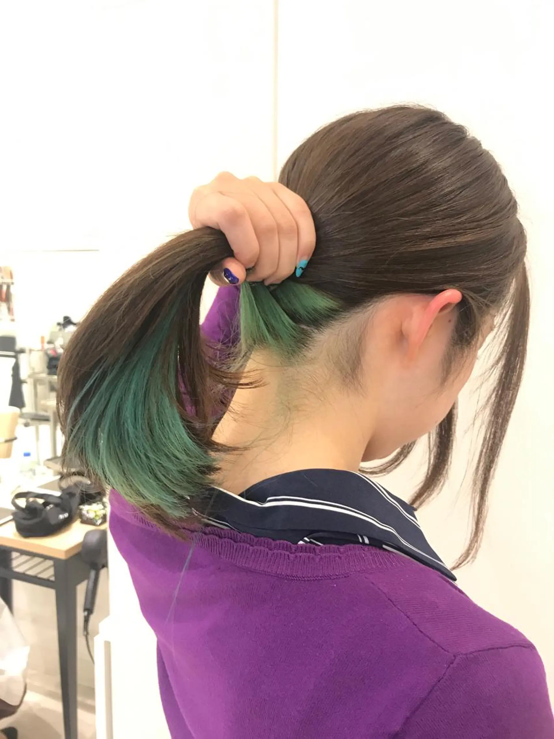 ロング カラー ブリーチ ケアブリーチ ミント ミントグリーン カット ヘアカラー トリートメント Le'a渋谷所属・インナーエクステ渋谷 🦋KAJIのヘアスタイル