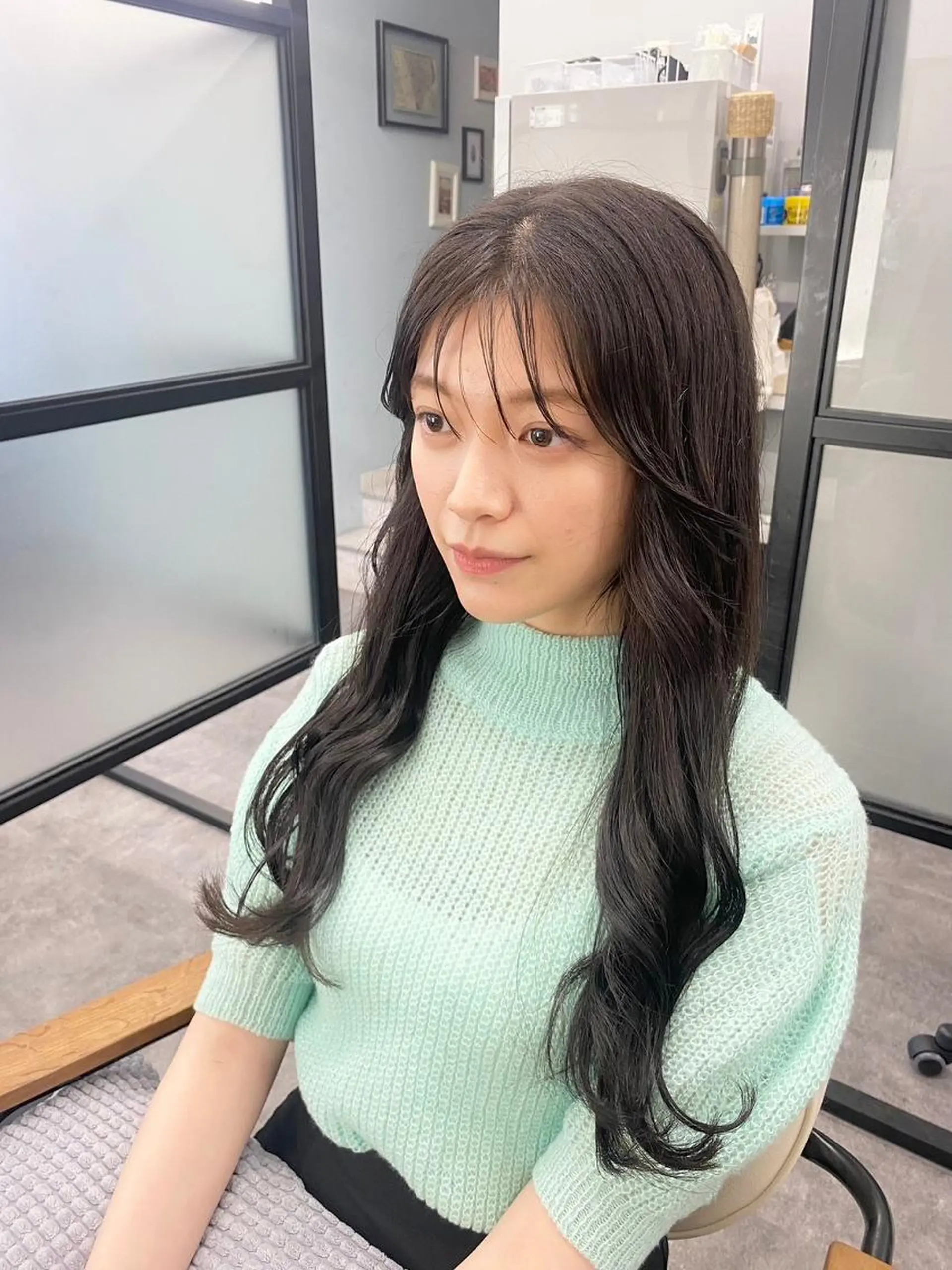 ロング アッシュ ミストバング パープルカラー ボブ デート N° aria 三軒茶屋のヘアスタイル