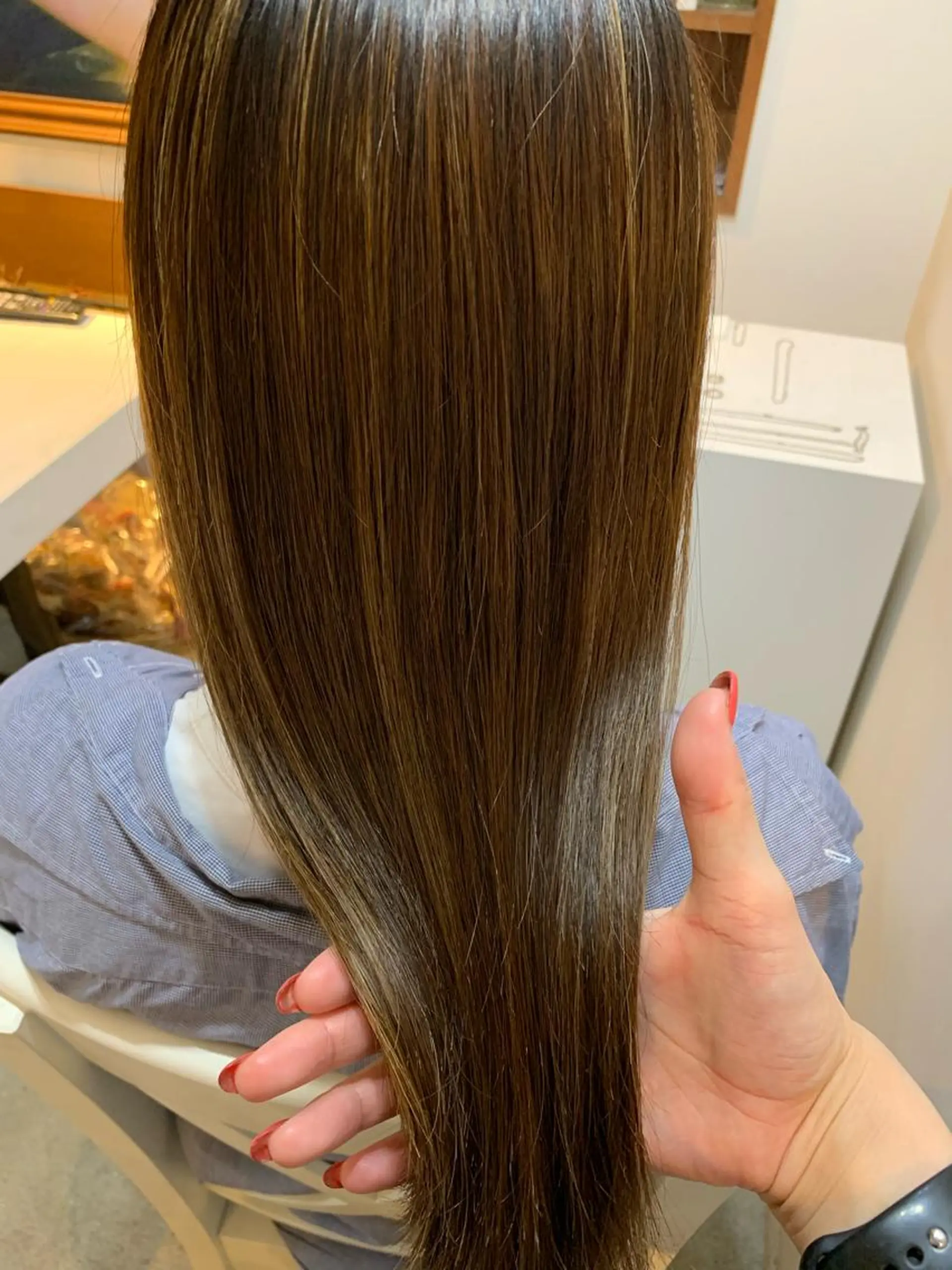 ロング ボブ ハイライト 髪質改善 カット ヘアカラー 縮毛矯正 オクミヅキ /髪質改善/梅田🫧のヘアスタイル