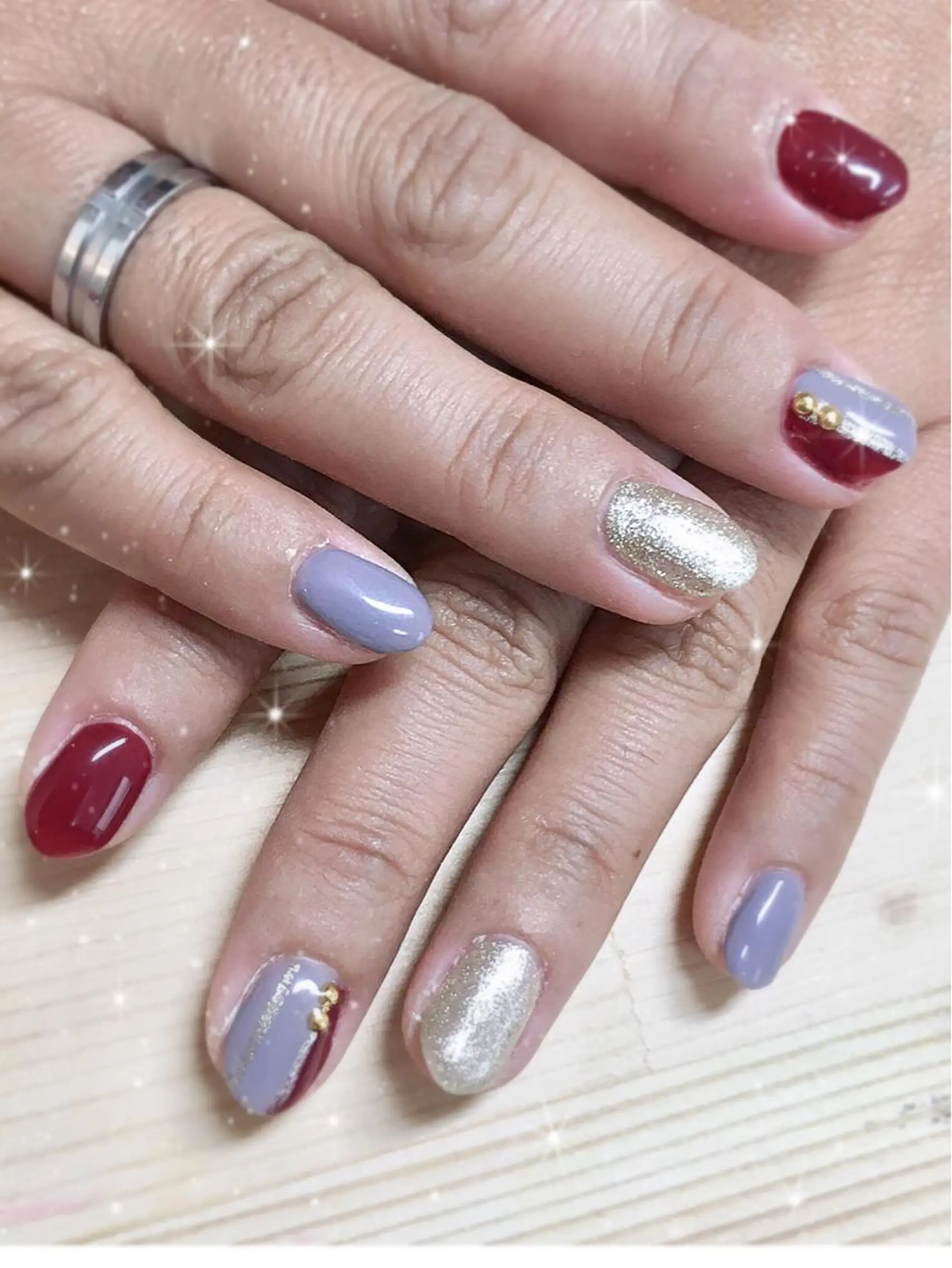 ネイル ボルドー ラメ(グリッター) CULU -LUのネイルデザイン