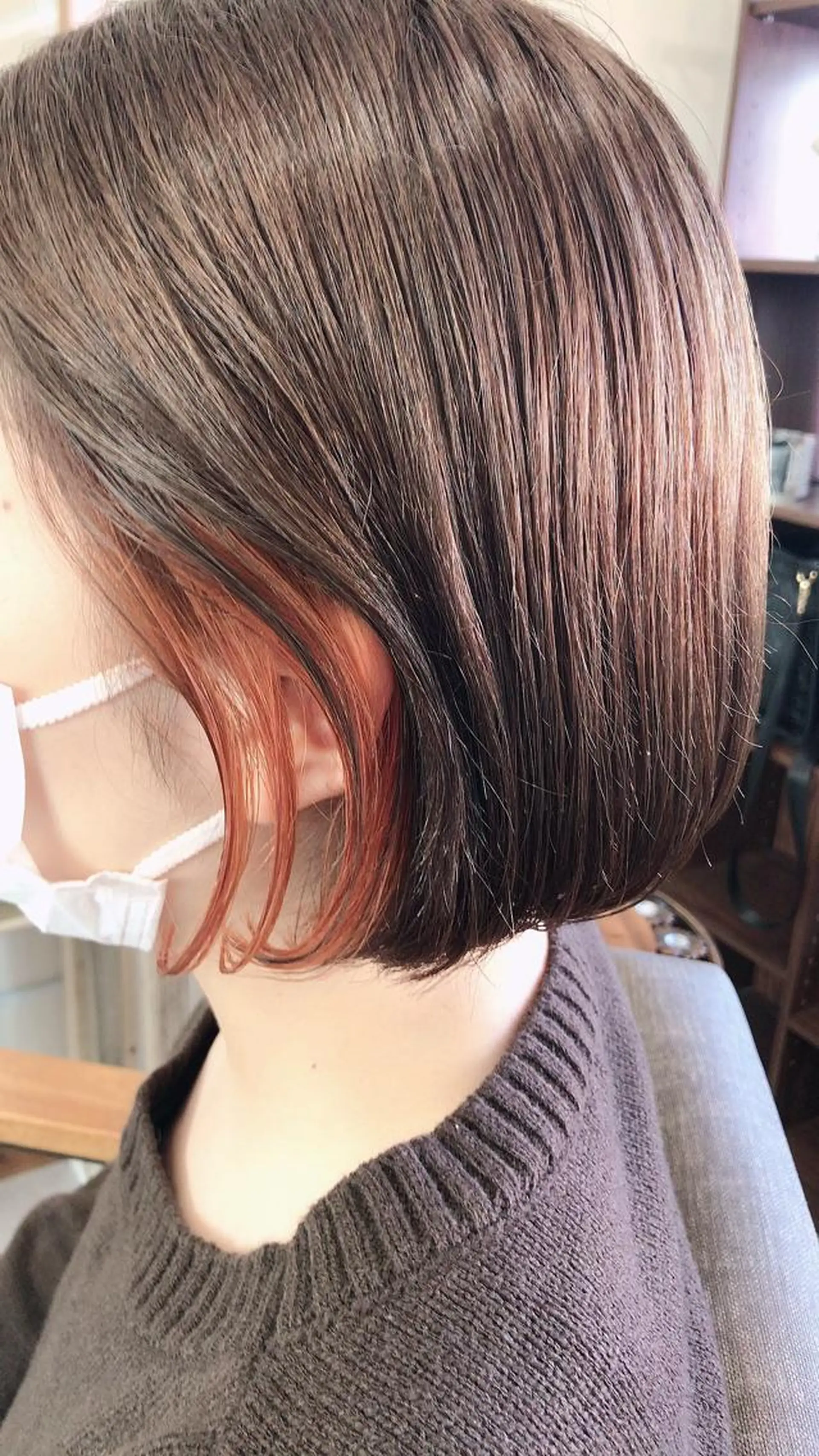 ショート カラー ブラウンカラー ケアカラー インナーカラー オレンジ オレンジブラウン ヘアカラー トリートメント hair works raptureのヘアスタイル