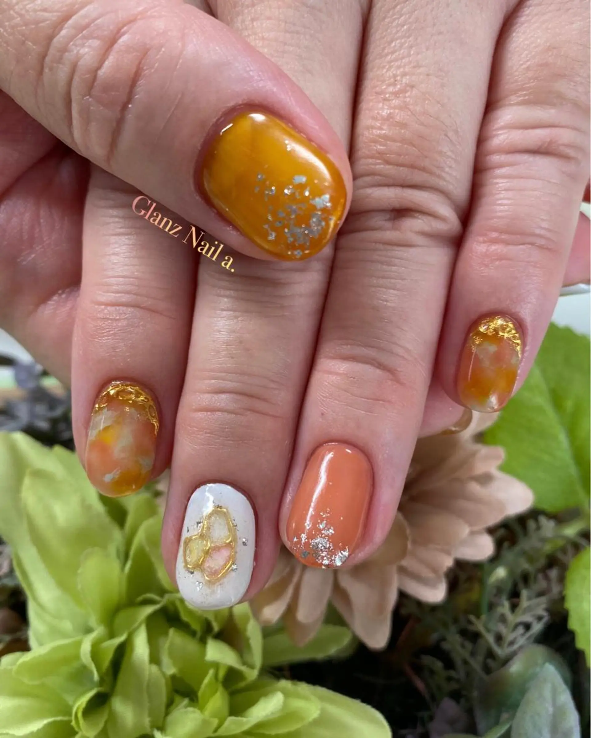 ネイル 水色 オレンジ Glanz  Nail aのネイルデザイン