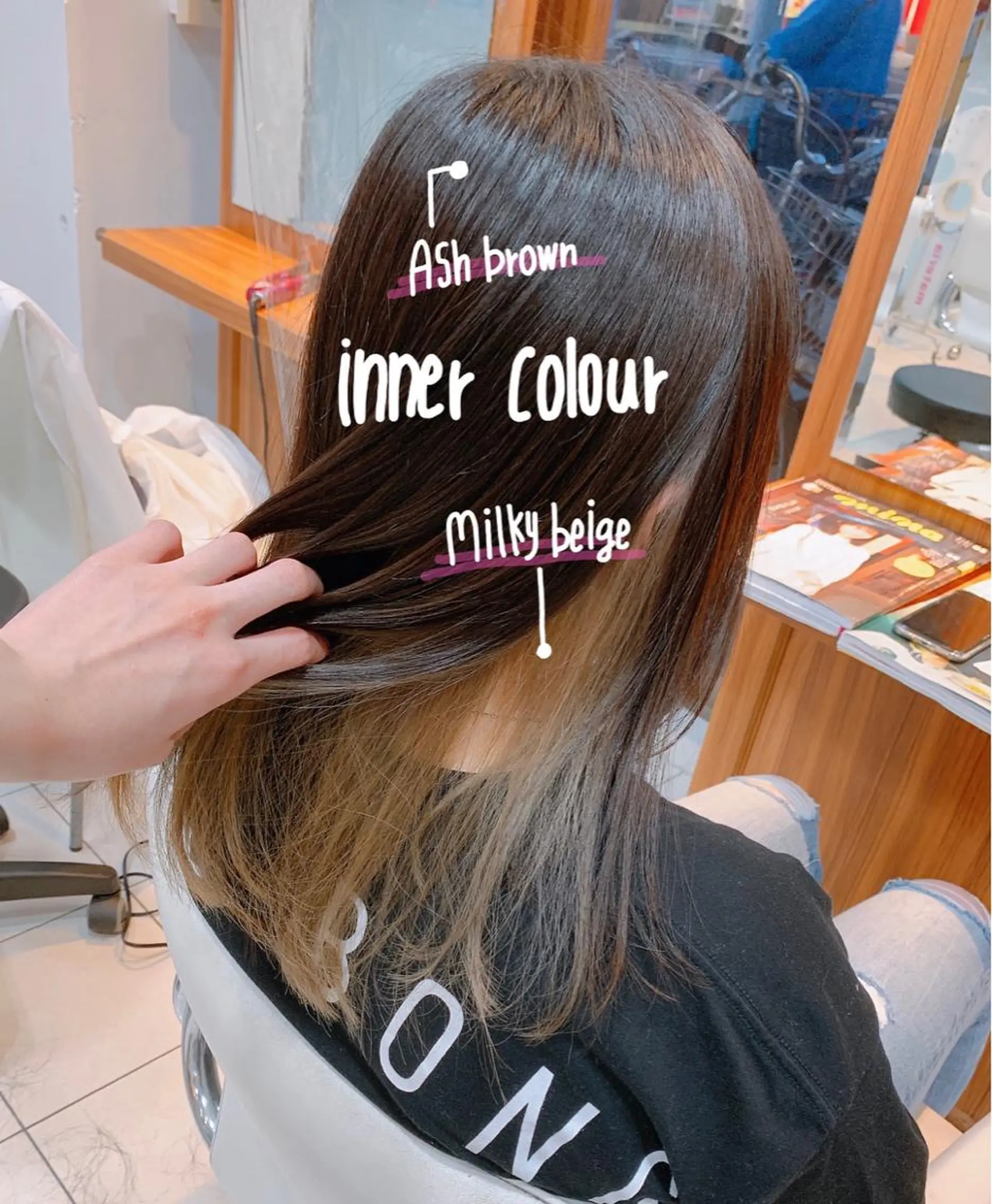 セミロング カラー アッシュ アッシュブラウン ベージュカラー ブリーチ ブラウンカラー 白髪女性専門店竹内 涼乃のヘアスタイル