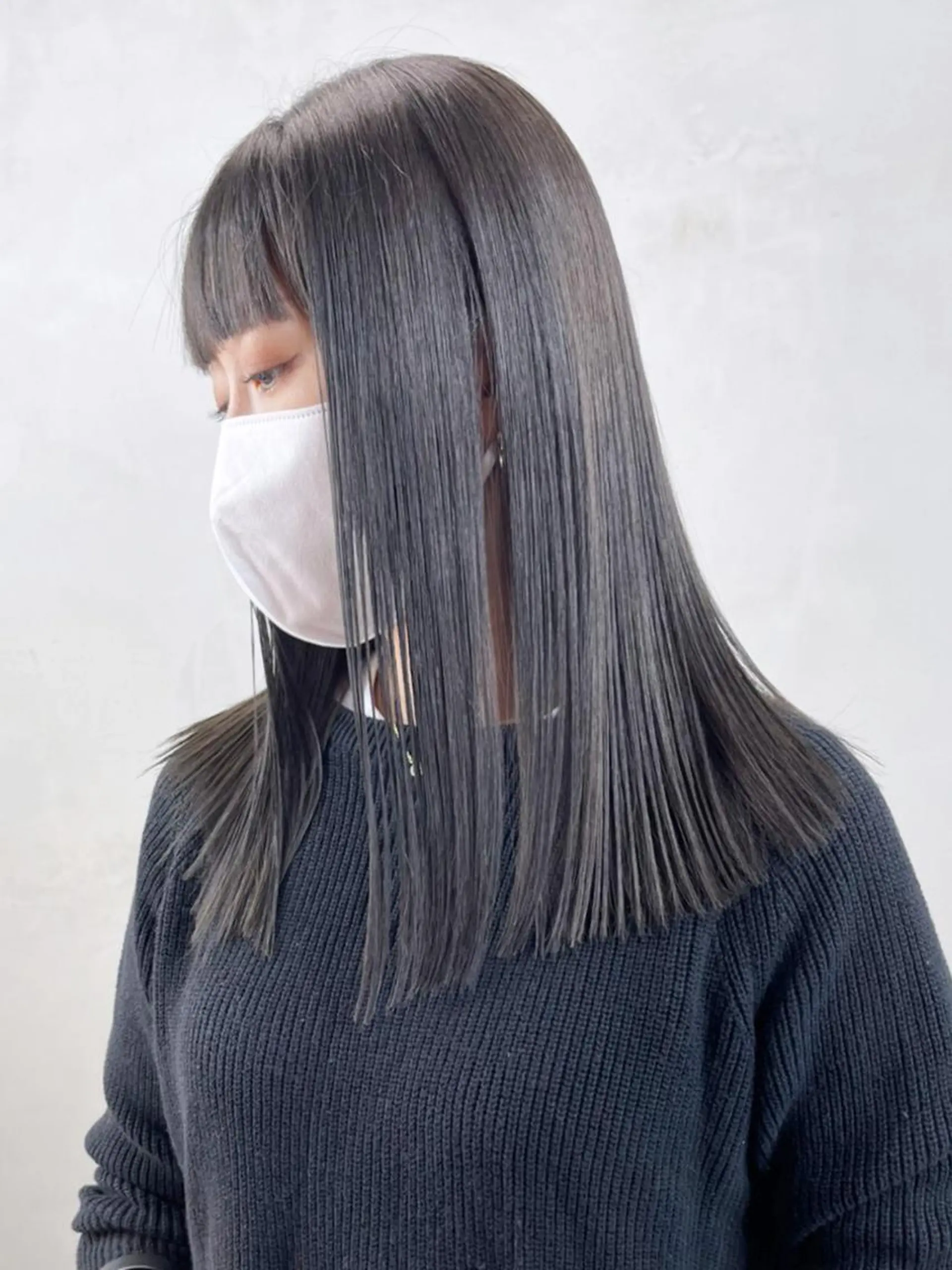 セミロング カラー パーマ ヘアアレンジ ダークグレー カット ヘアカラー トリートメント ITbyALBUM 八王子店のヘアスタイル