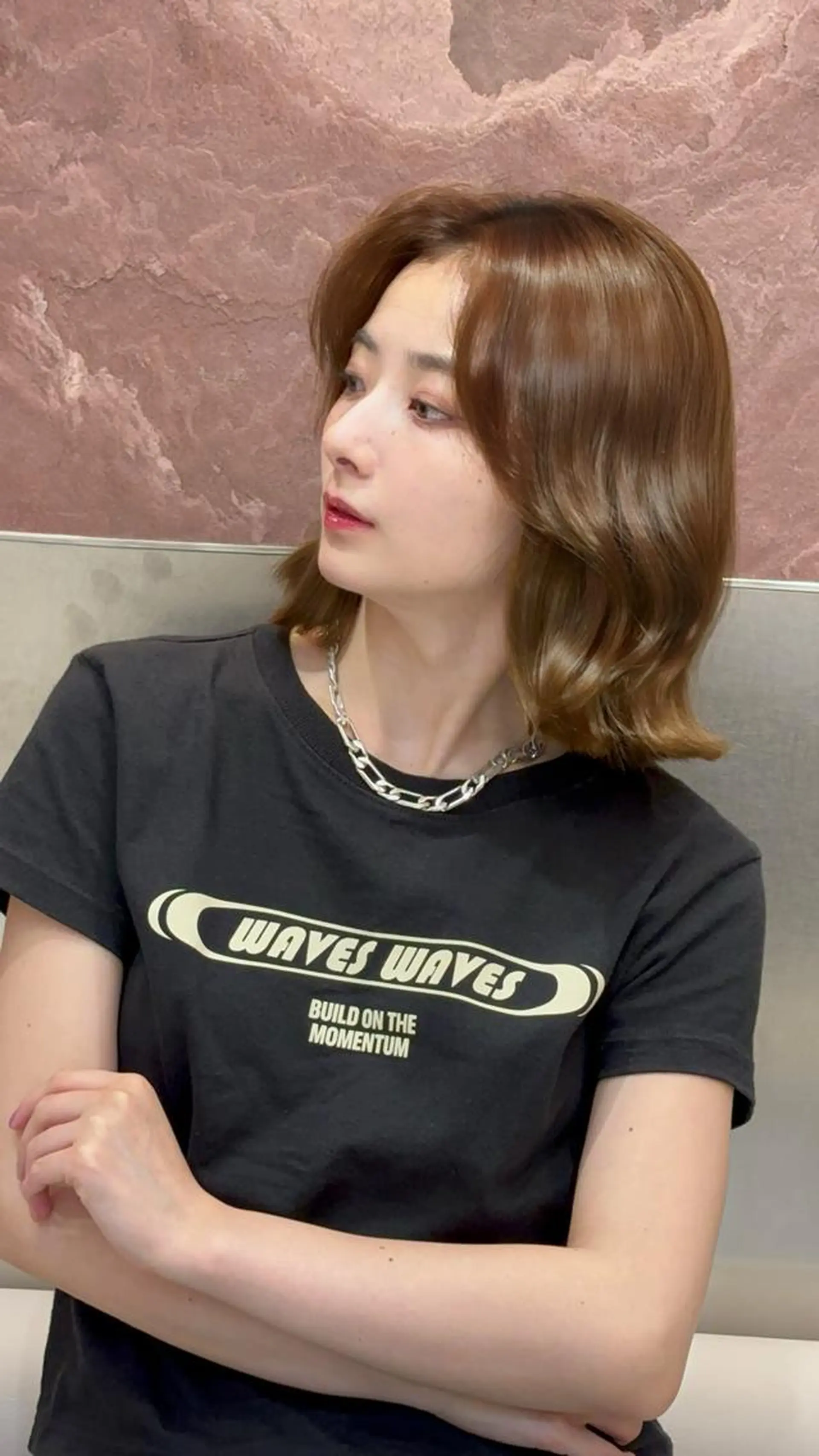 ミディアム カット ヘアカラー トリートメント ロンドガーネット /髪質改善/レイヤーのヘアスタイル