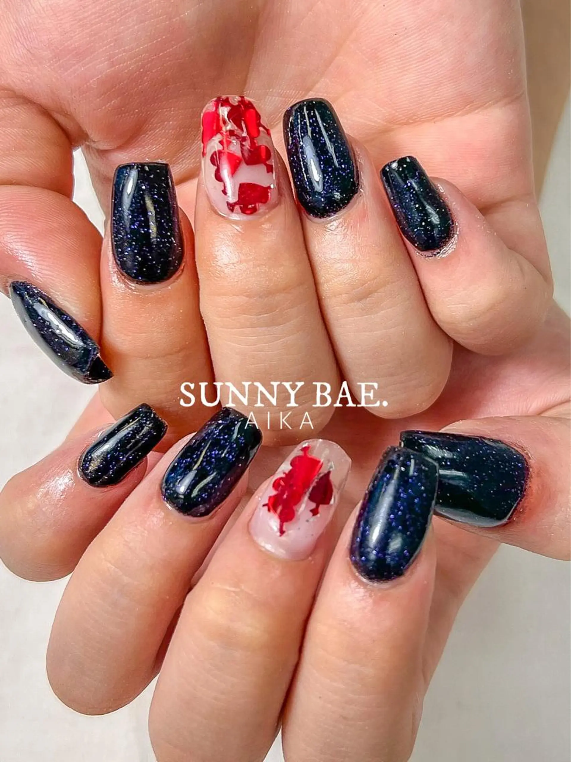 ショート ネイル ショートヘア アートネイル キラキラネイル ロングネイル スカルプネイル SUNNY BAE.所属・Made By AIKAのネイルデザイン