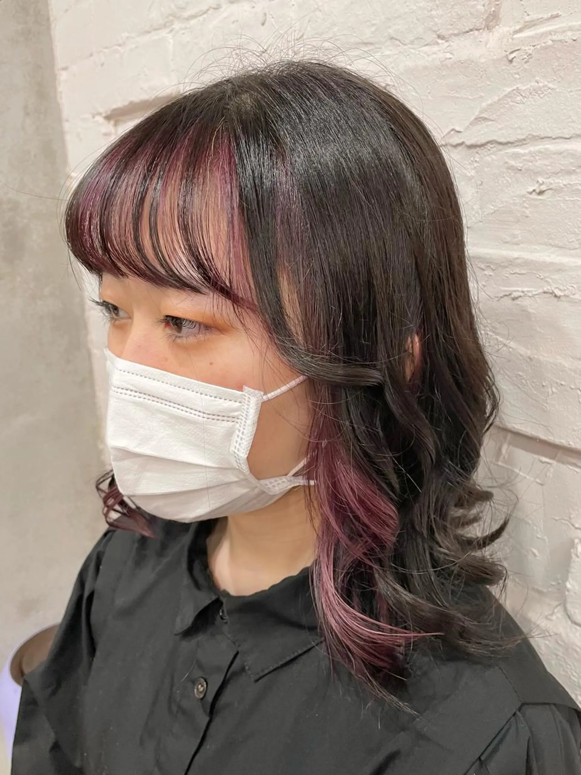 ミディアム カラー ミストバング  フェイスフレーミング カット ヘアカラー トリートメント 【ピンク/韓国ヘア/ ヘアセット】亜海のヘアスタイル