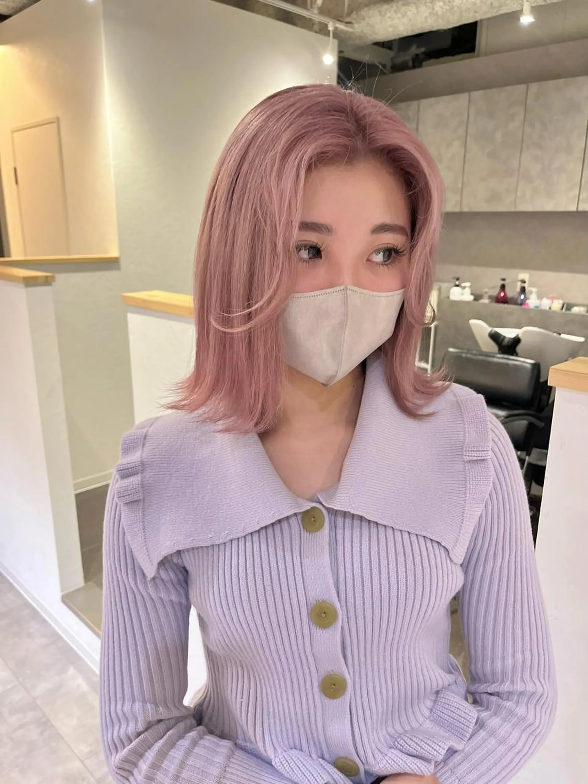 ミディアム カラー ダブルカラー ハイトーンカラー ピンクカラー カット ヘアカラー 桃果 momokaのヘアスタイル