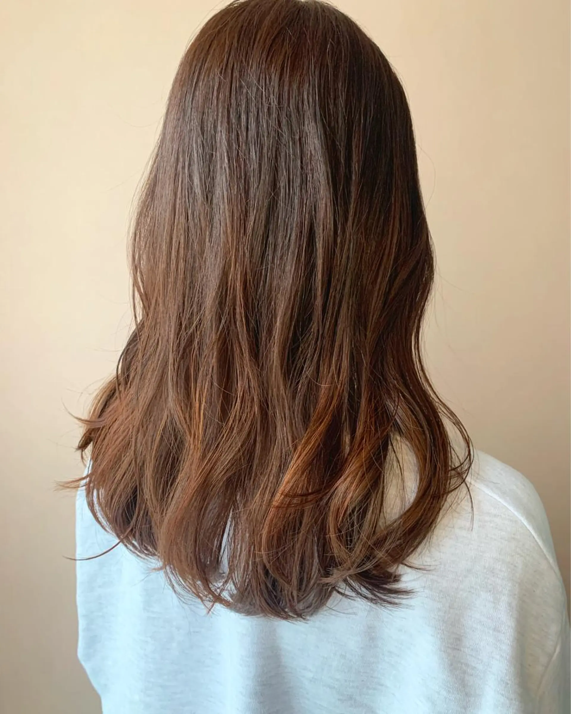 ロング カラー ブラウンカラー オレンジ オレンジブラウン カット ヘアカラー トリートメント hub hair レイヤー/透明感のヘアスタイル