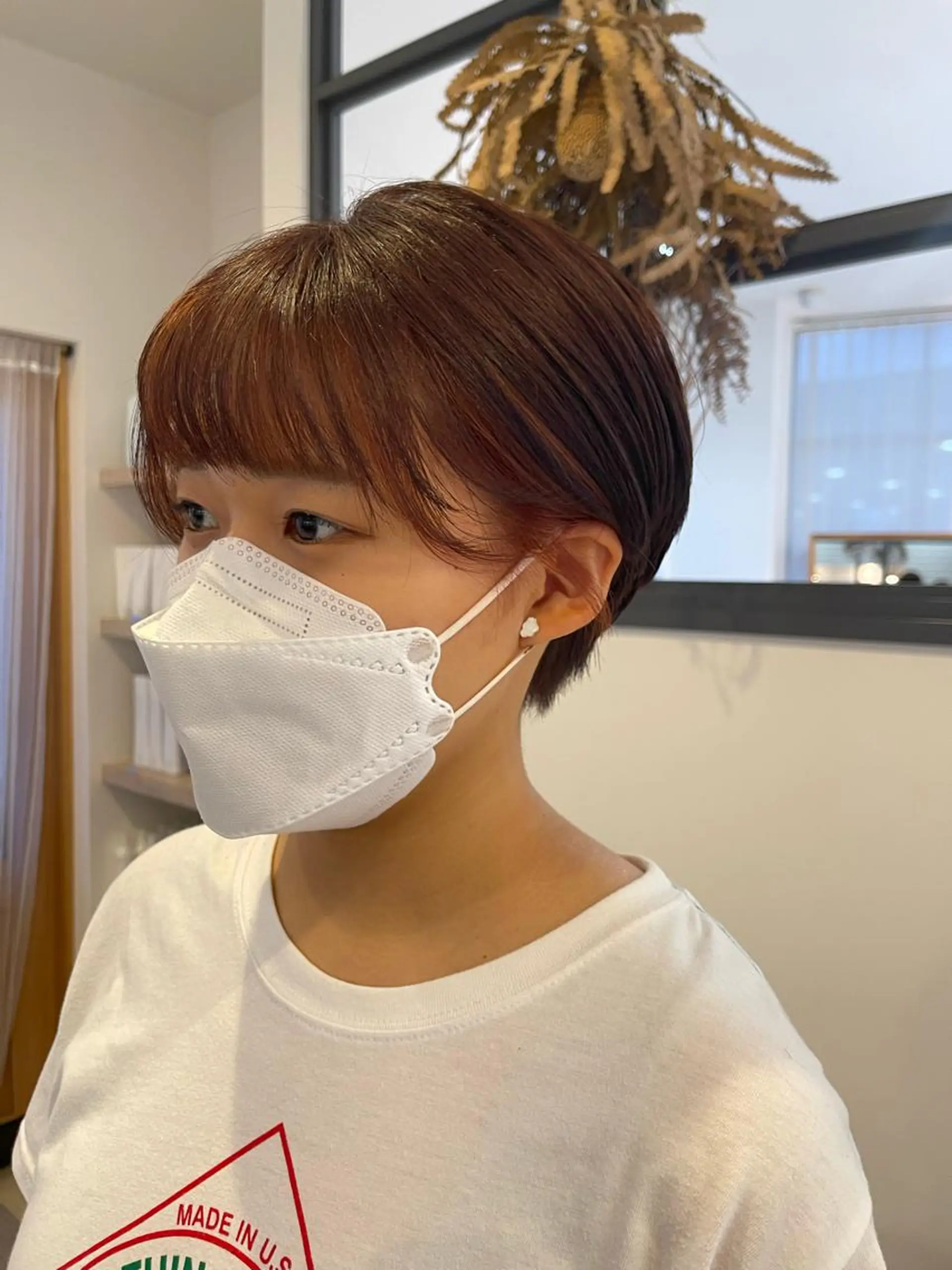 ショート カラー ミストバング  フェイスフレーミング オレンジ 顔周りカット ショートヘア ヘアカラー 由比藤理子 ブリーチカラー🌈のヘアスタイル