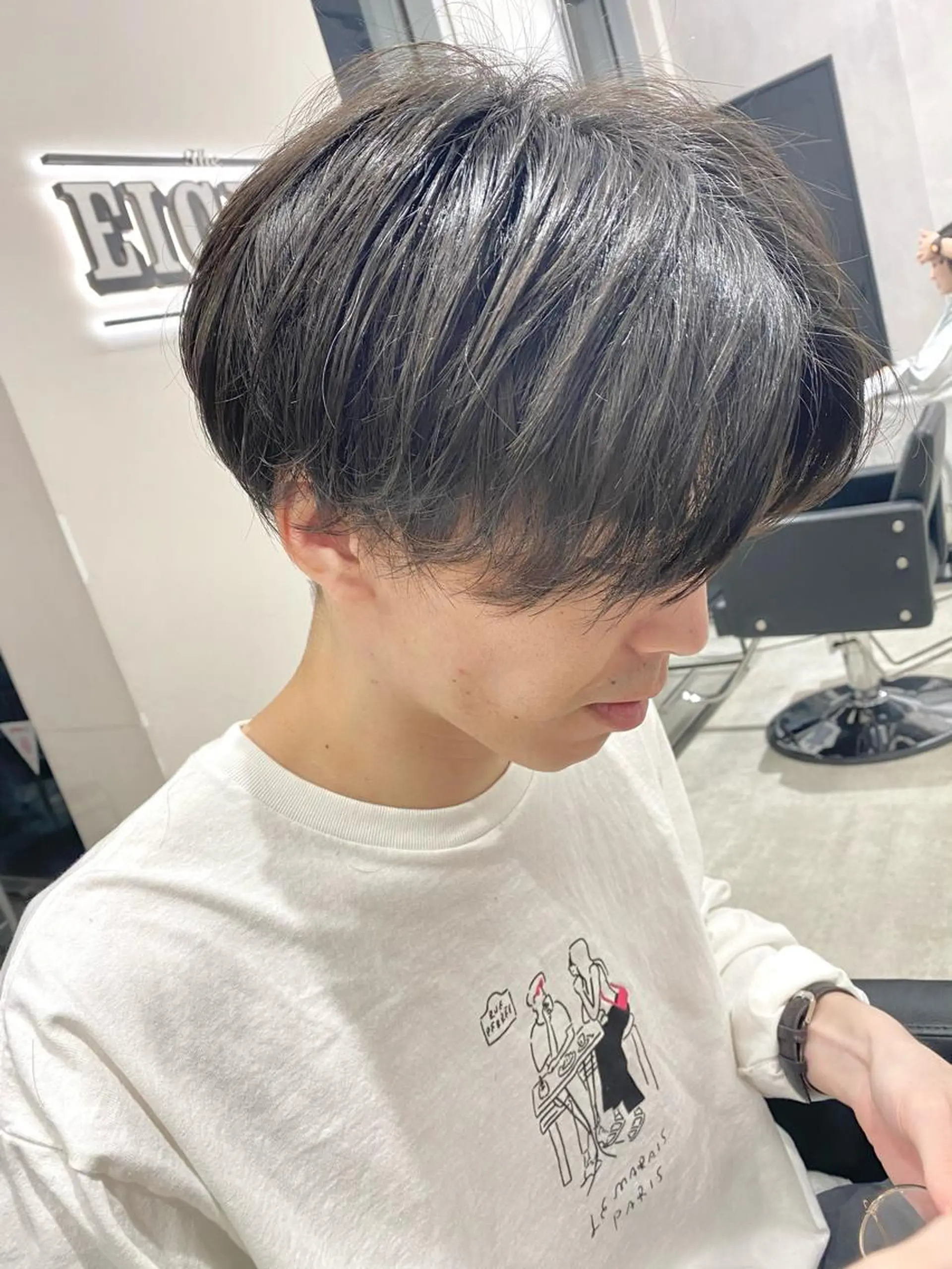 ミディアム メンズ センターパート カット トリートメント ピンク/ベージュ /似合わせ/田島百華のヘアスタイル