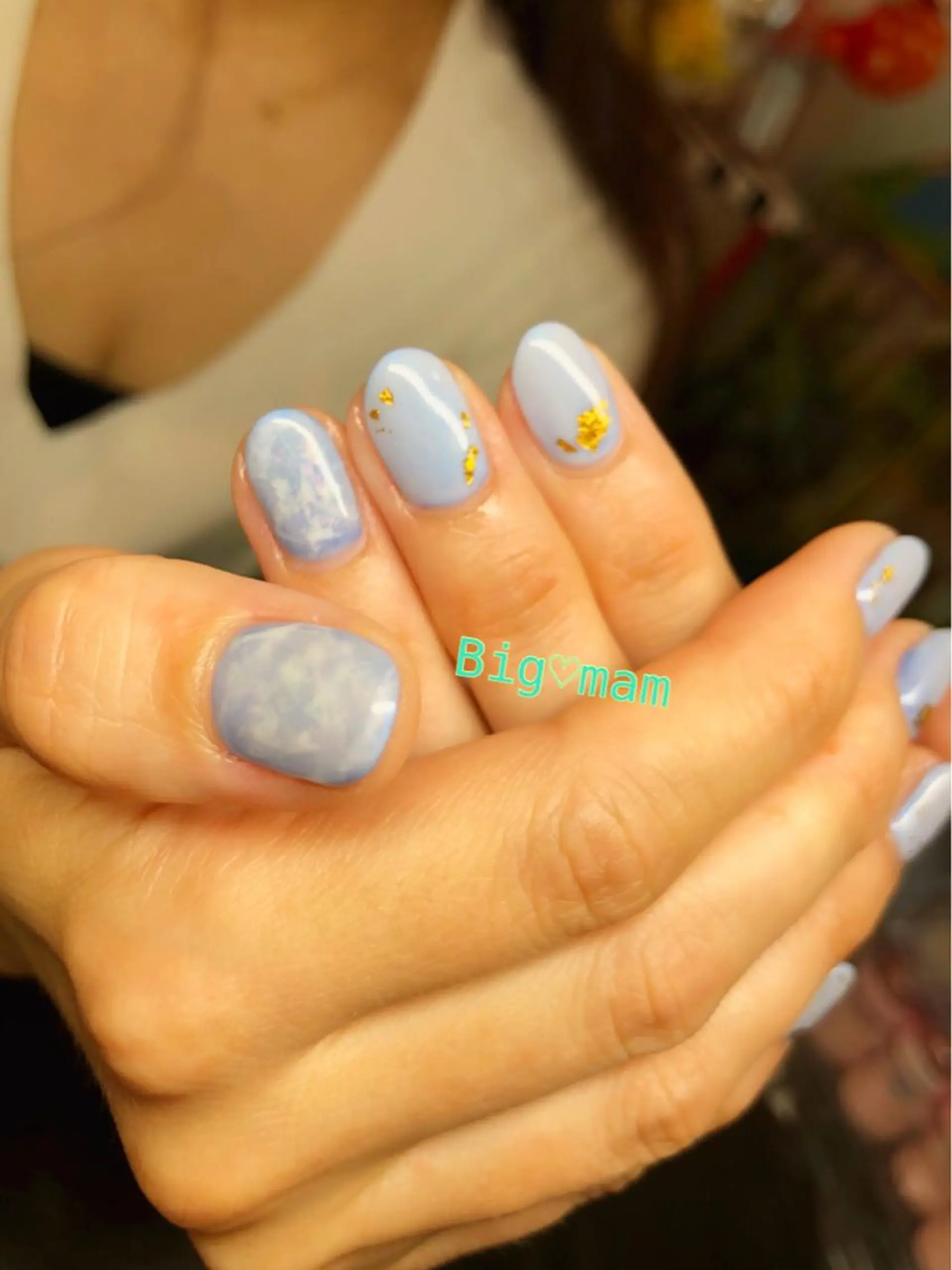 ネイル ブルー ストーンネイル ハンドネイル Big♡mam所属・Big♡mam （MAMI）のネイルデザイン