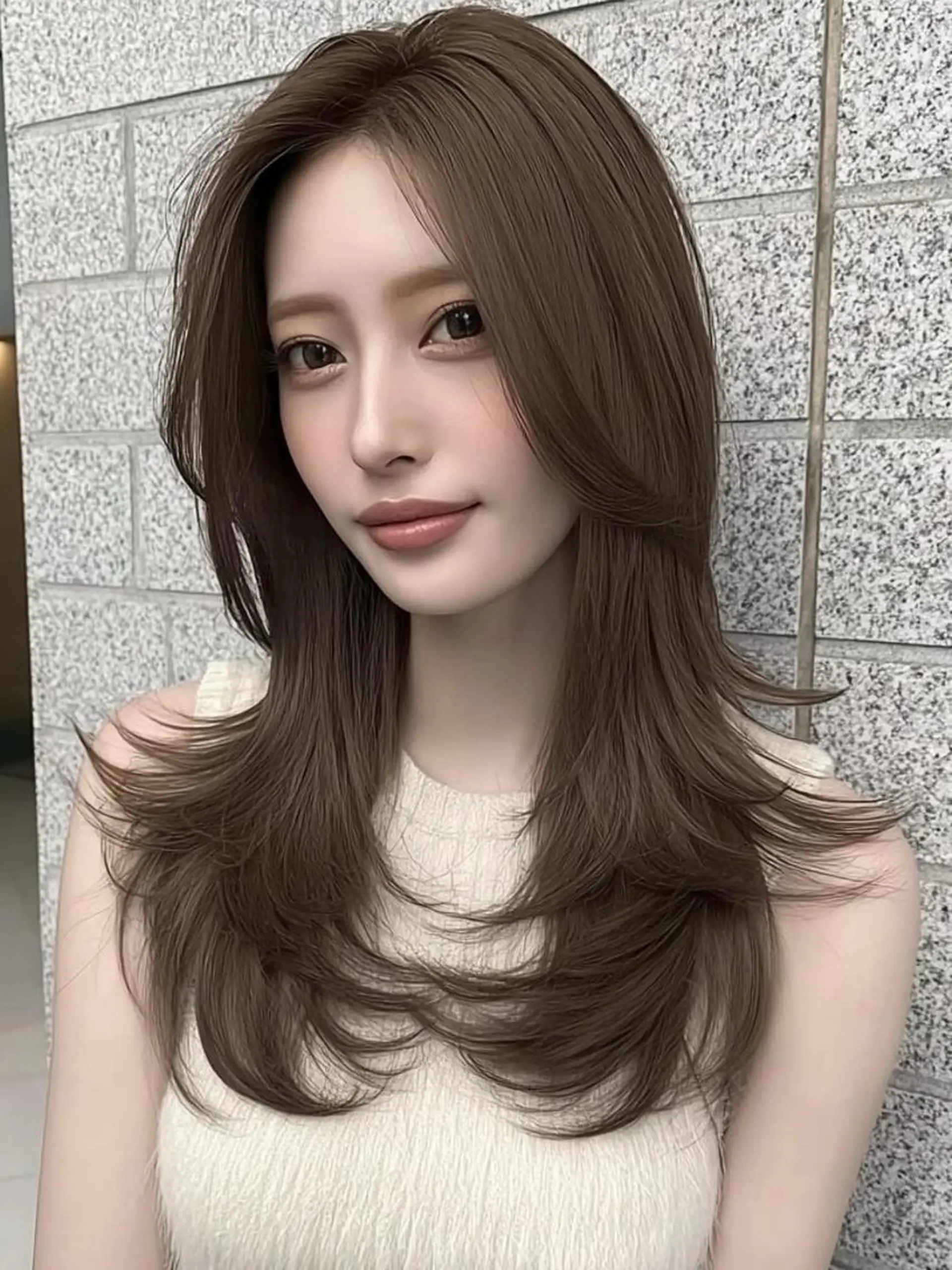 カラー ロング 透明感カラー 韓国風ヘア レイヤーカット 小顔カット カット ヘアカラー 🖤🤍石川 アイリ🤍🖤のヘアスタイル