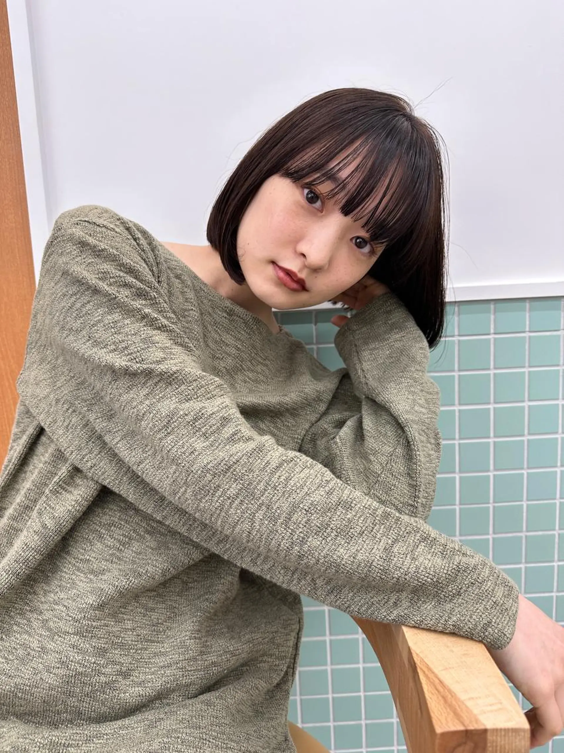 ショート カラー 透明感カラー オリーブカラー ボブ カット ヘアカラー トリートメント ボブ/レイヤー/ケア パーマ/リュウタのヘアスタイル