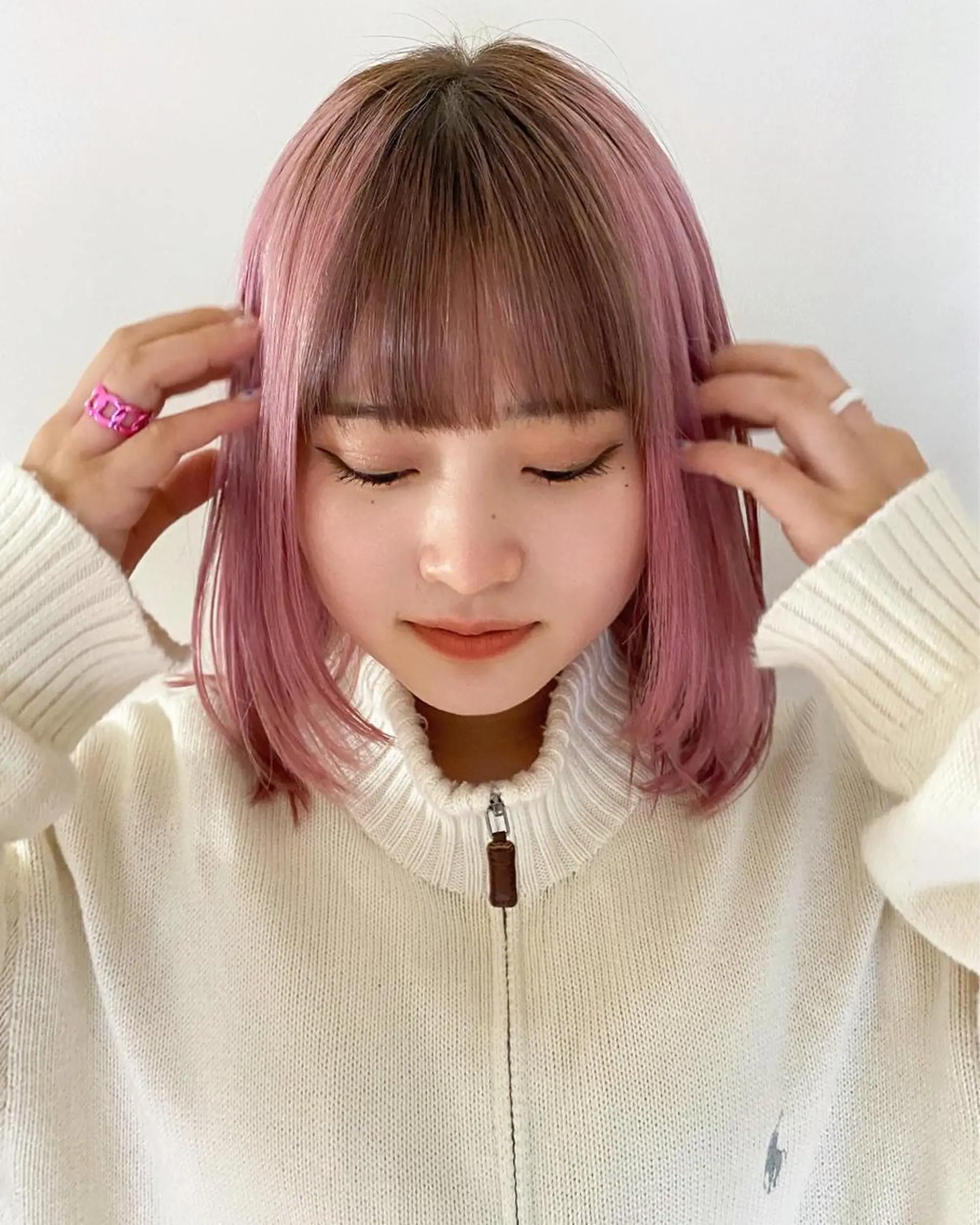 ミディアム カラー カット トリートメント パーマ、髪質改善 菊地美月のヘアスタイル