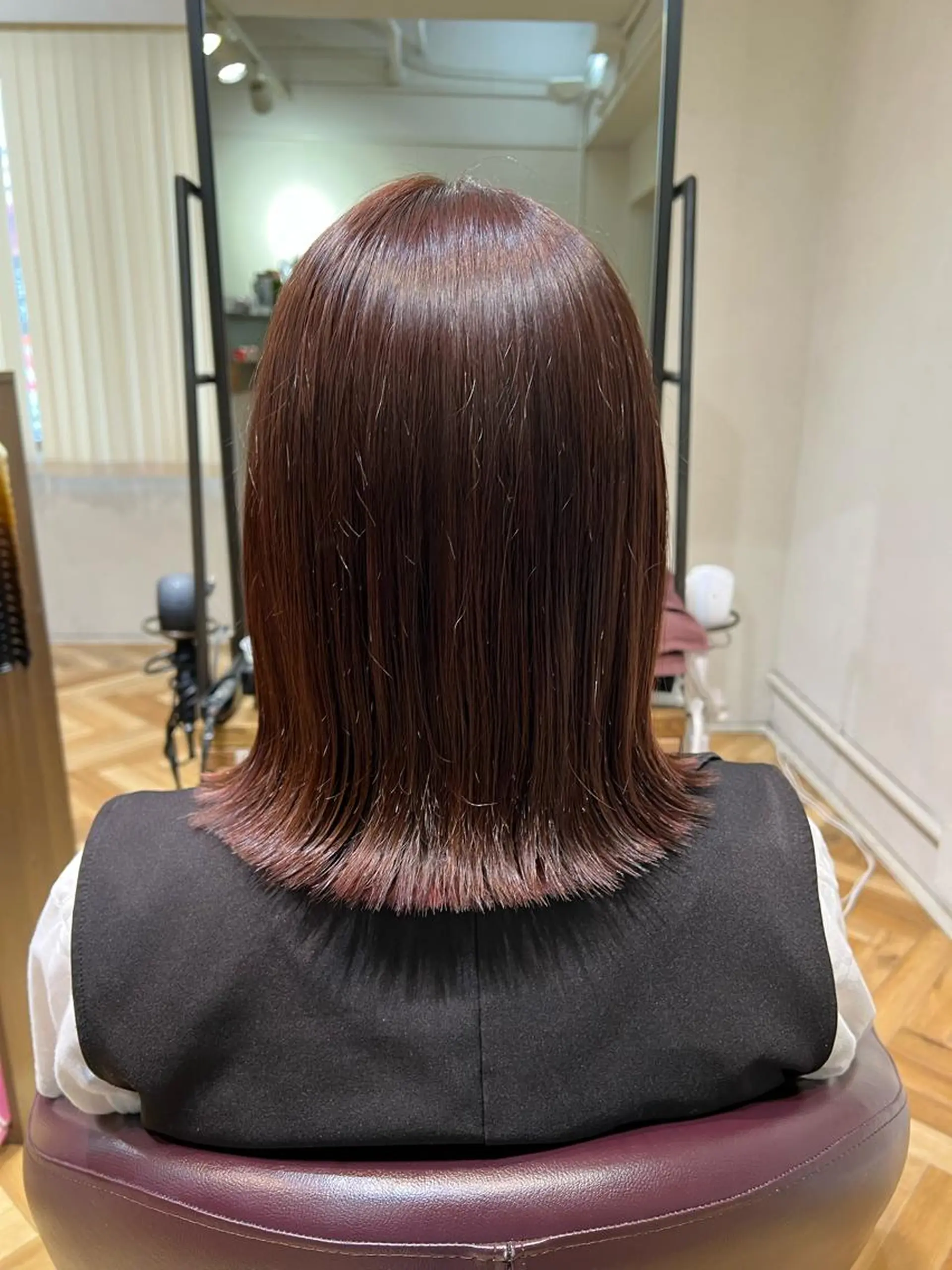 ミディアム カラー ブラウンカラー ピンクカラー ピンクブラウン ボブ 外ハネヘア ヘアカラー トリートメント 🌞レイヤー×カラー 前川那津美🌞のヘアスタイル