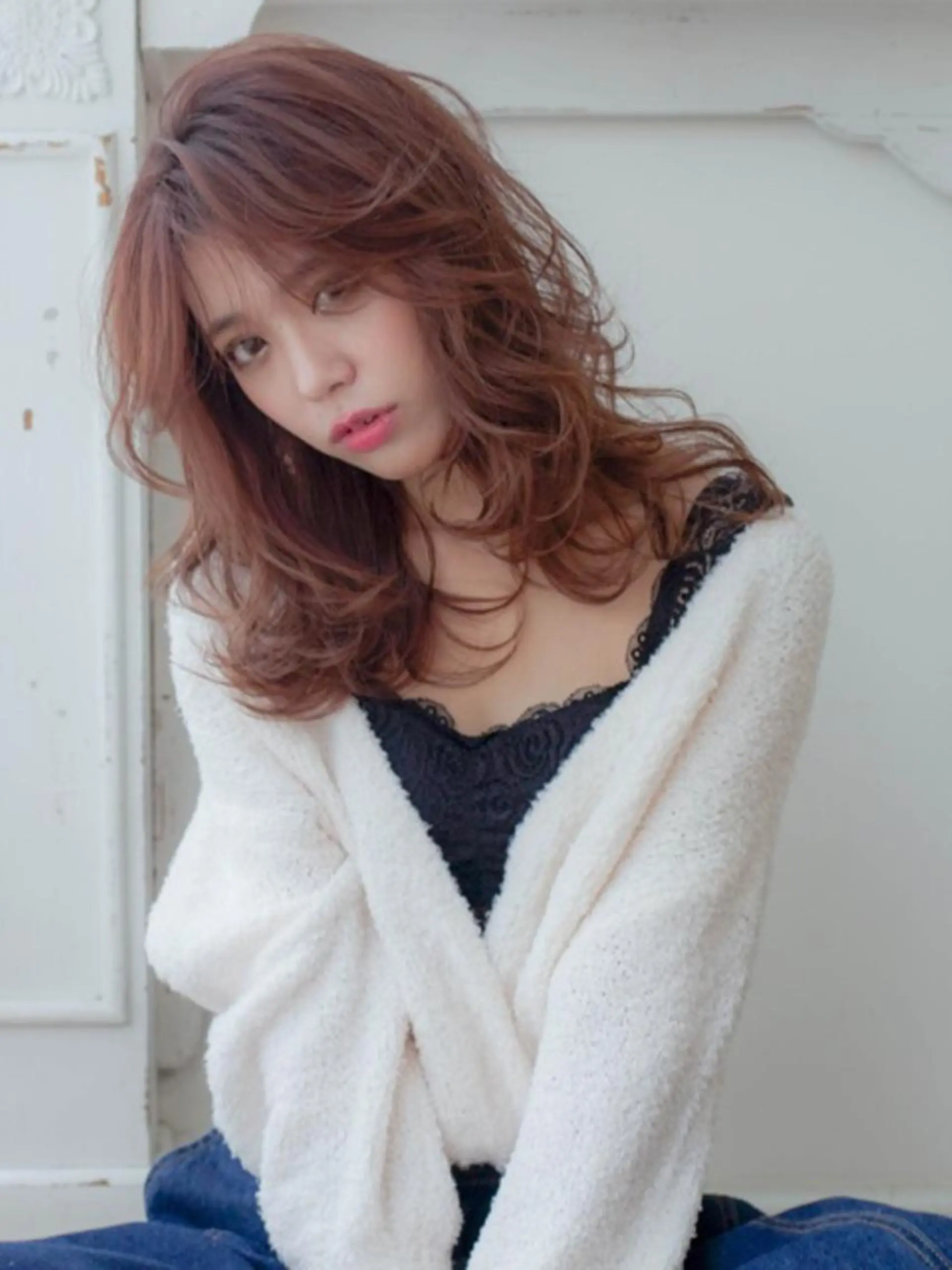 セミロング 伸ばしかけ シースルーバング カット ヘアカラー トリートメント ＨＩ ROのヘアスタイル