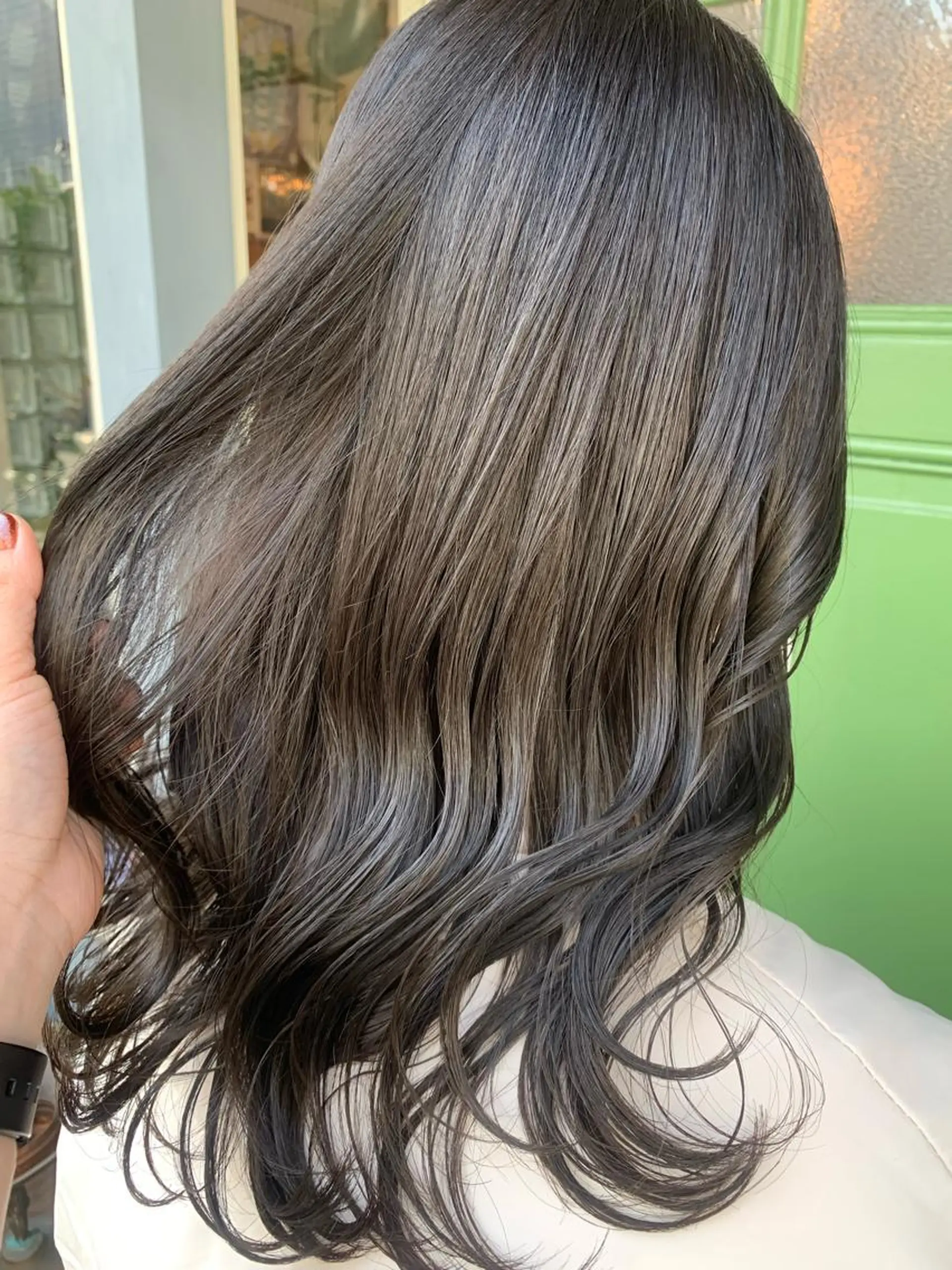 セミロング カラー 透明感カラー グレージュ オリーブグレージュ オリーブグレー 清水千優/パーマ/透 明感カラー/メンズのヘアスタイル