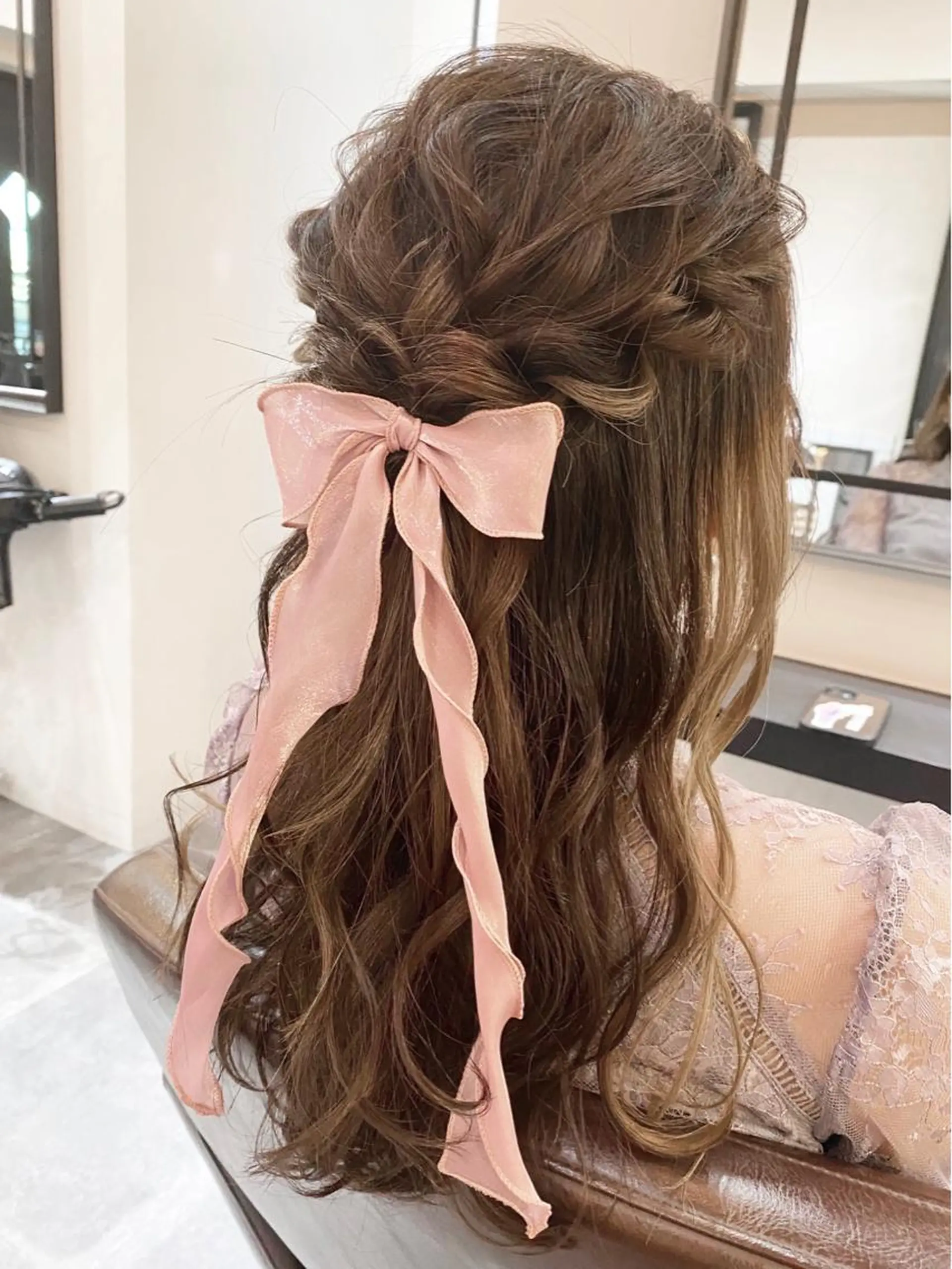 ヘアアレンジ ハーフアップ ヘアセット 艶ピンク*ヘアセット 🌙shioriのヘアスタイル