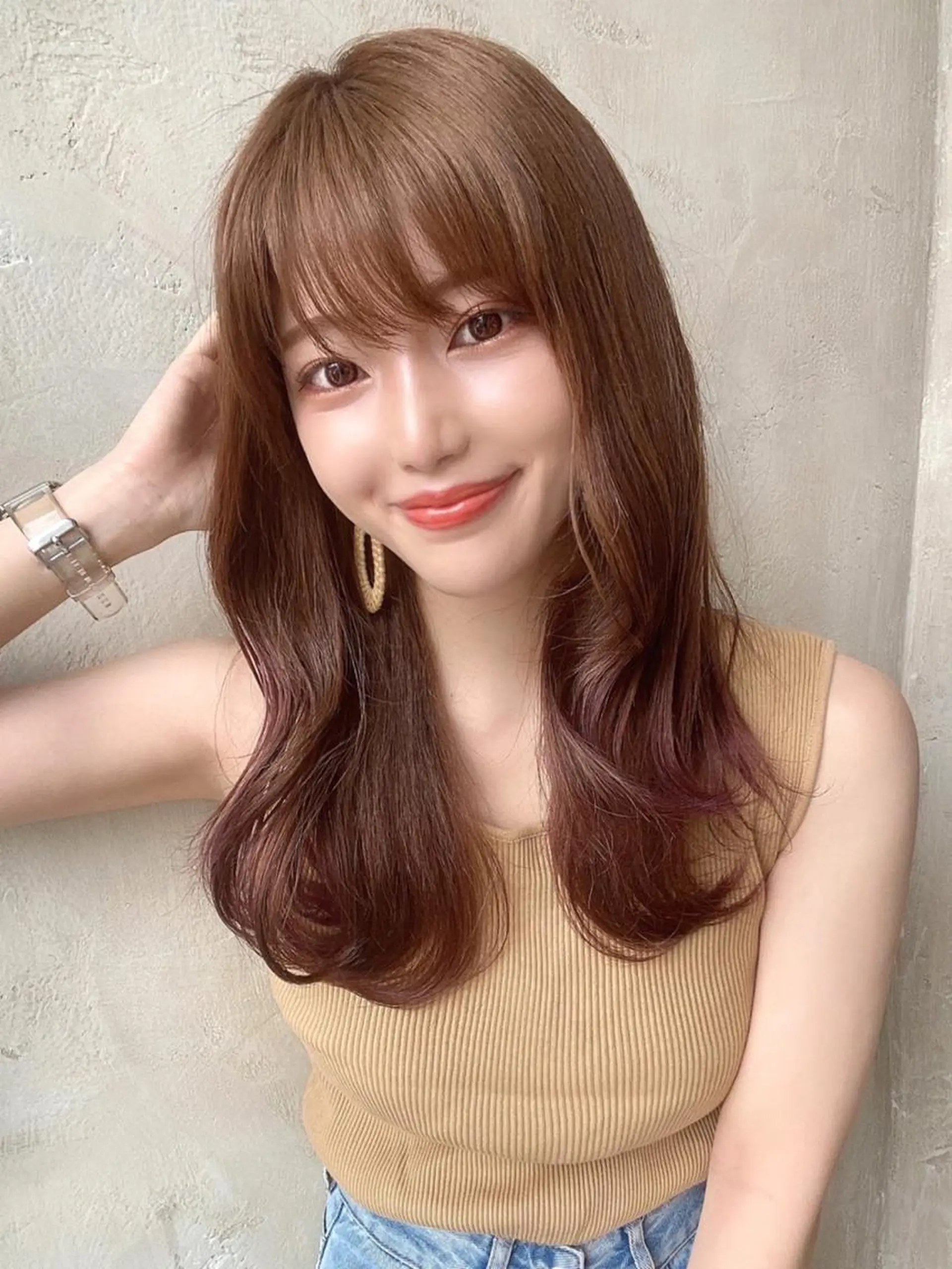 セミロング カラー ベージュカラー ブラウンカラー ブラウンベージュ くびれヘア 顔周りカット カット ヘアカラー 顔周り/くびれヘア 韓国ヘア💕風間るなのヘアスタイル
