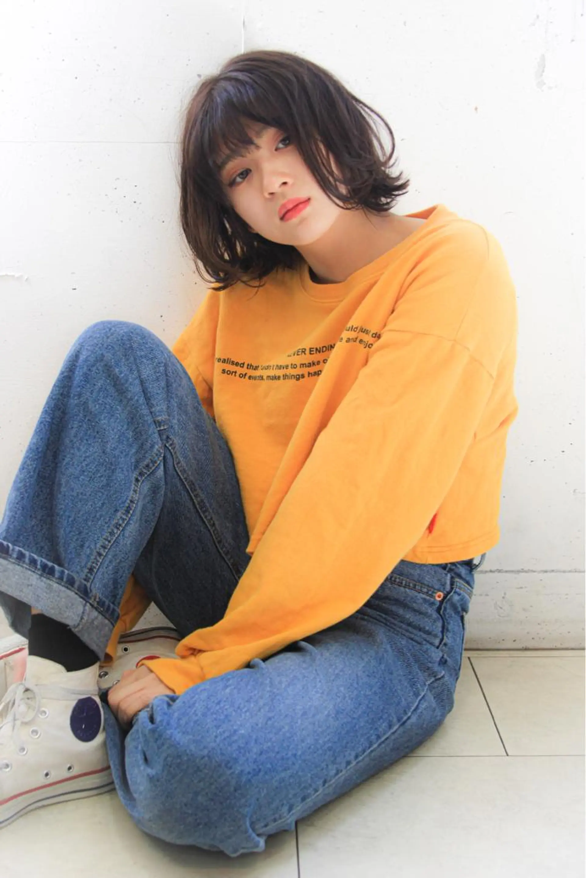 ミディアム カラー アッシュ ブルーカラー ブルーアッシュ ボブ 田中 貴大のヘアスタイル