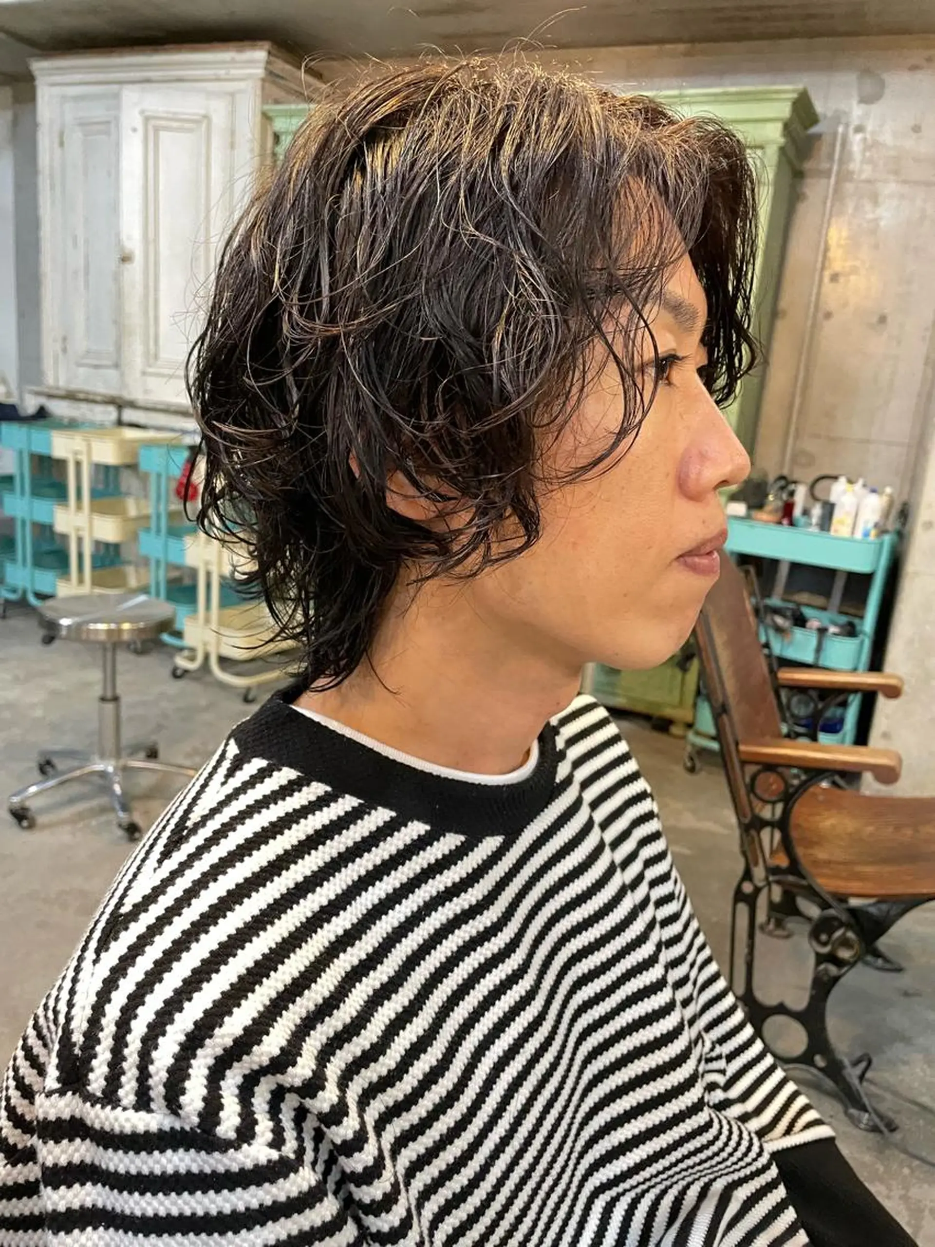ミディアム カラー パーマ メンズ カット パーマ トリートメント 南堀江🌿パーマ Tetsu【テツ】のヘアスタイル