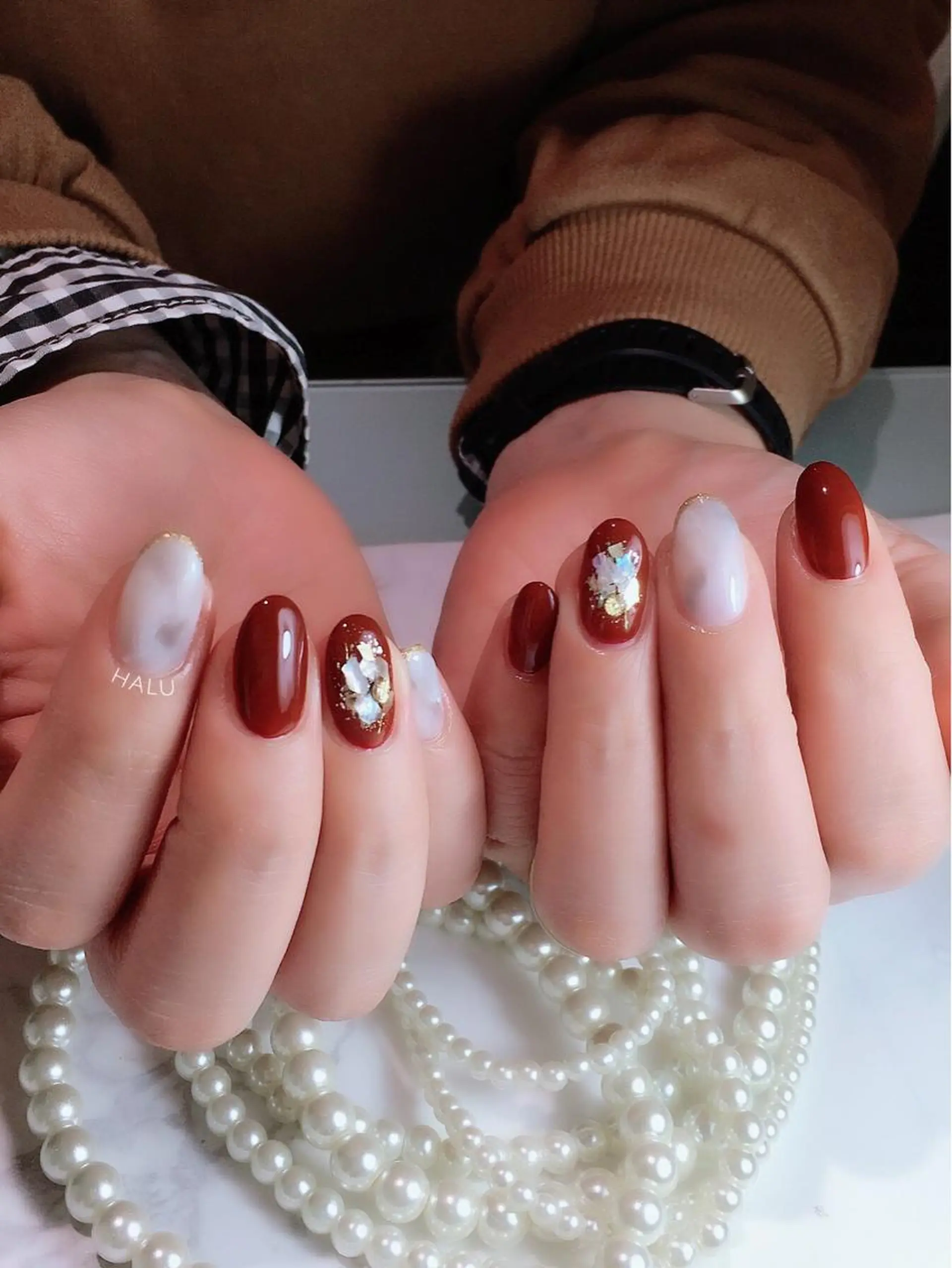 ネイル ボルドー 大理石ネイル(マーブル) HALU ハルのネイルデザイン