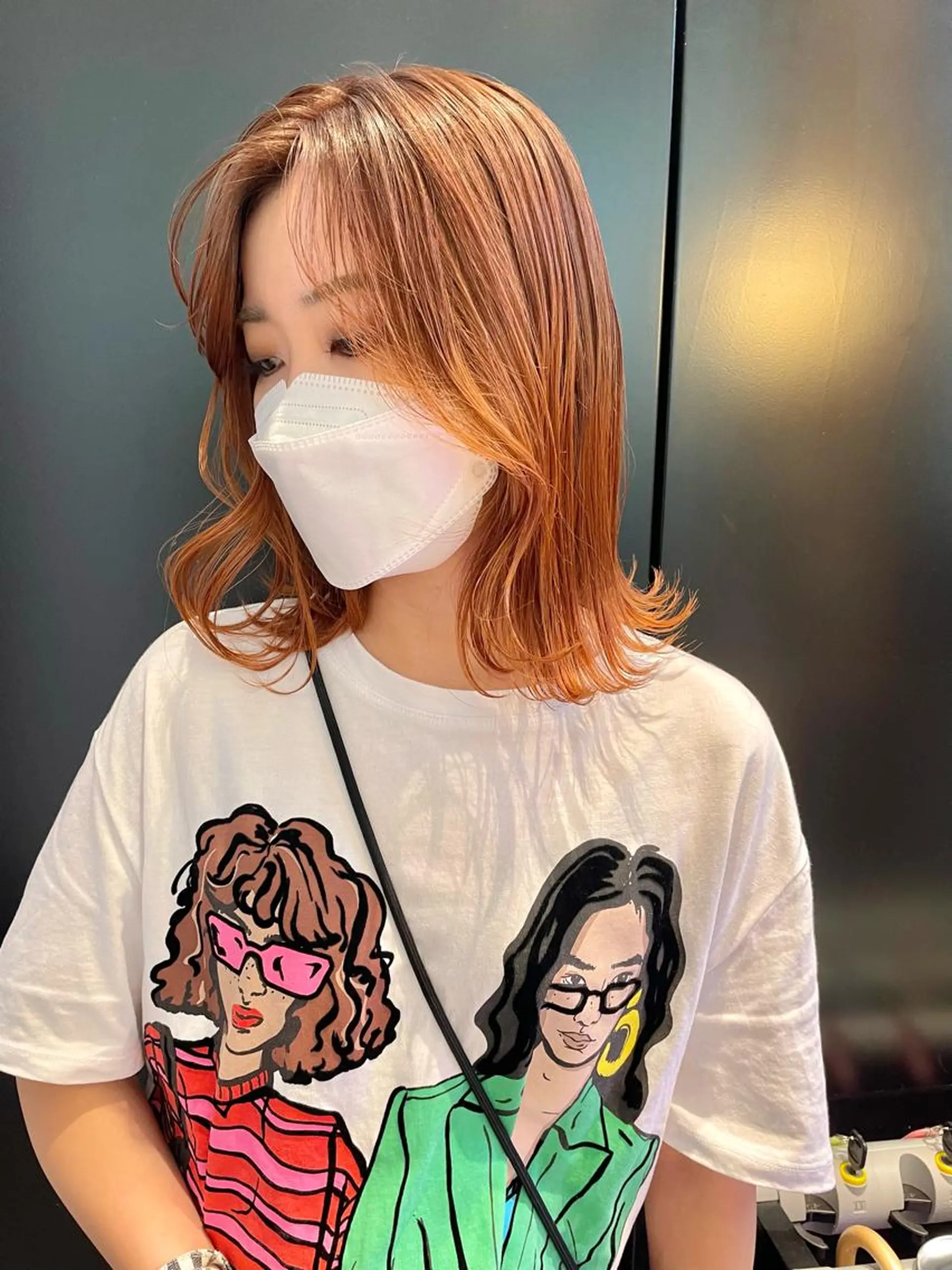 ショート ミストバング オレンジブラウン 顔周りカット 韓国風ヘア レイヤーカット ヘアカラー トリートメント ヘアセット SALOWIN原宿ash店所属・憧れの艶ハイトーンへ 🐈サイサキのヘアスタイル