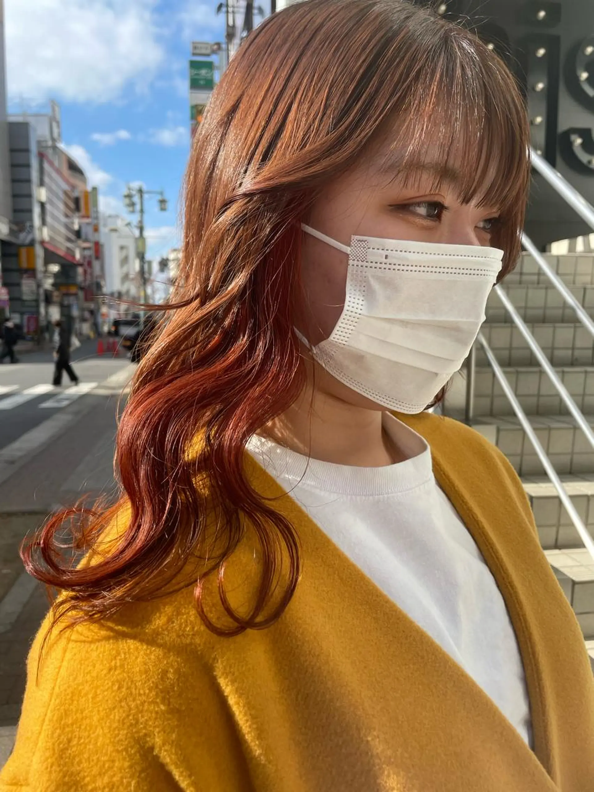 セミロング カラー ブラウンカラー インナーカラー オレンジ オレンジブラウン ヘアカラー トリートメント 韓国ヘア🦋 MIYUのヘアスタイル