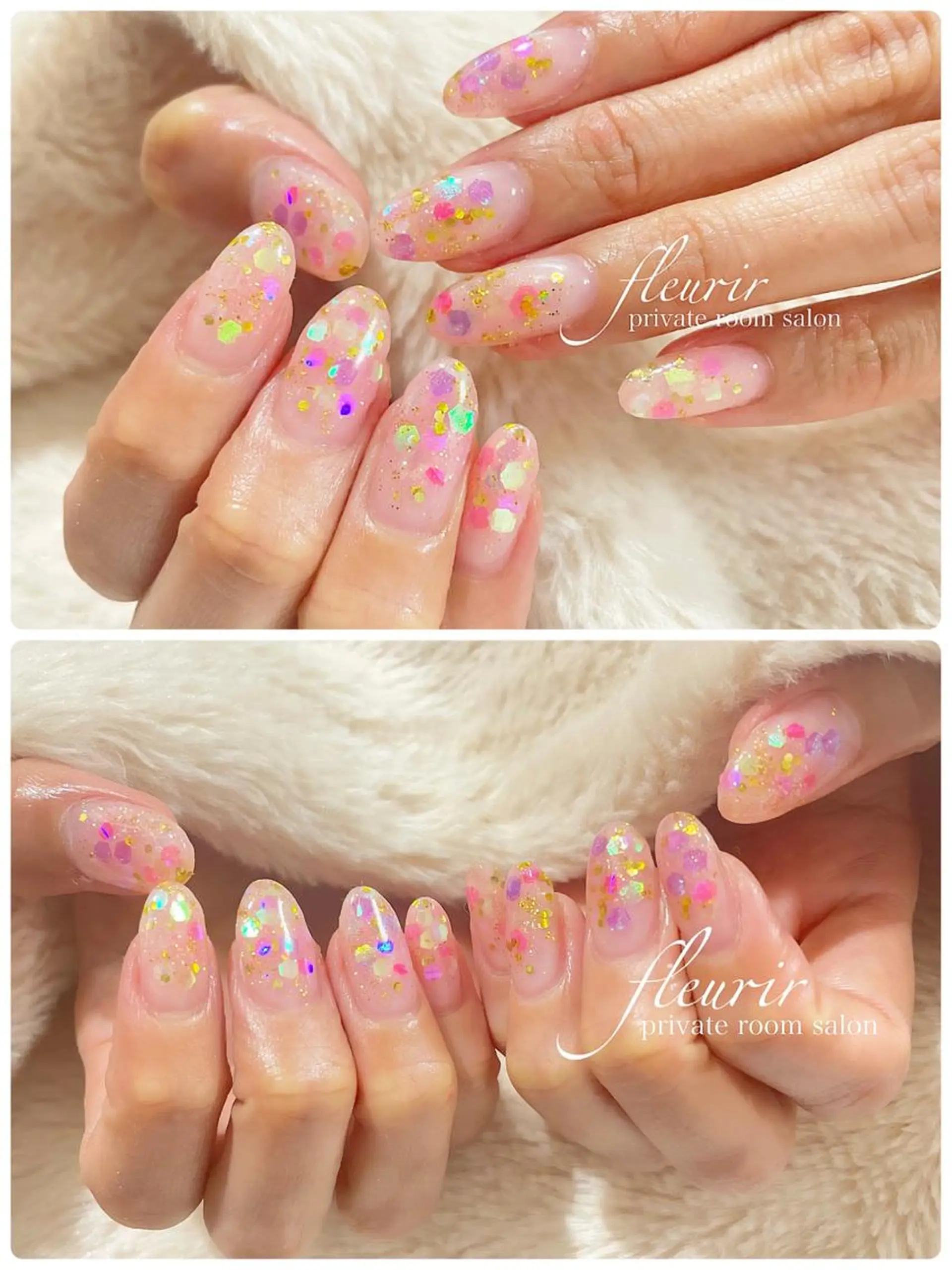 ネイル ゴールド ホログラムネイル ラメ(グリッター) フルリール 【プライベートサロンのネイルデザイン