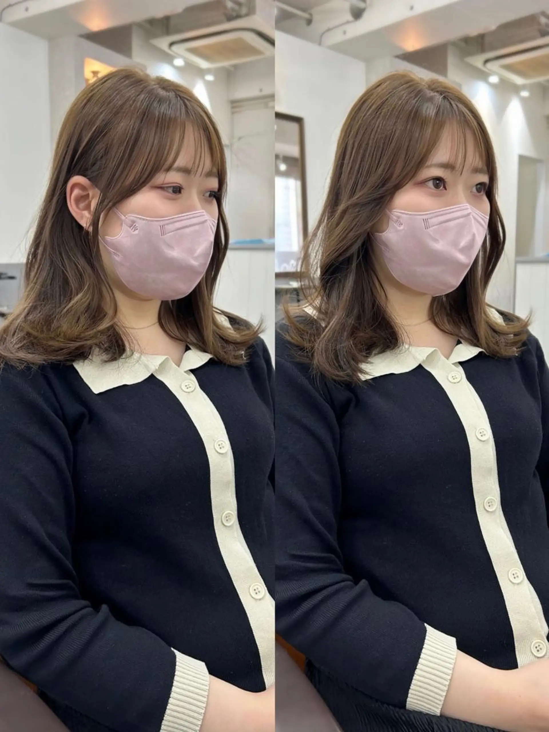 セミロング カラー オリーブ/アッシュ やわらか透明感カラーのヘアスタイル