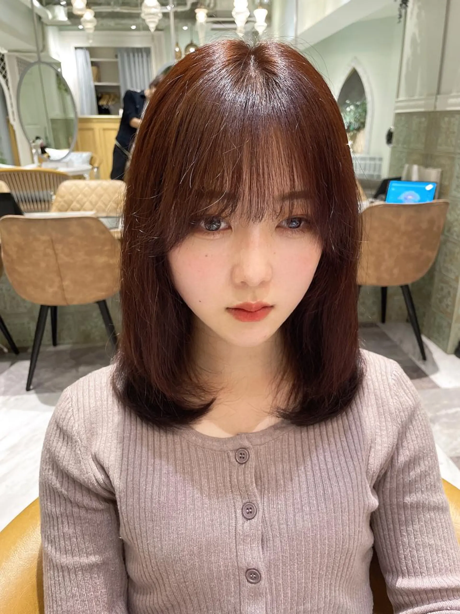 セミロング カラー ベージュカラー 黒髪 ブリーチ ブルーカラー ブルーブラック カット トリートメント 木屋元一/透明感 /レイヤー/顔まわりのヘアスタイル