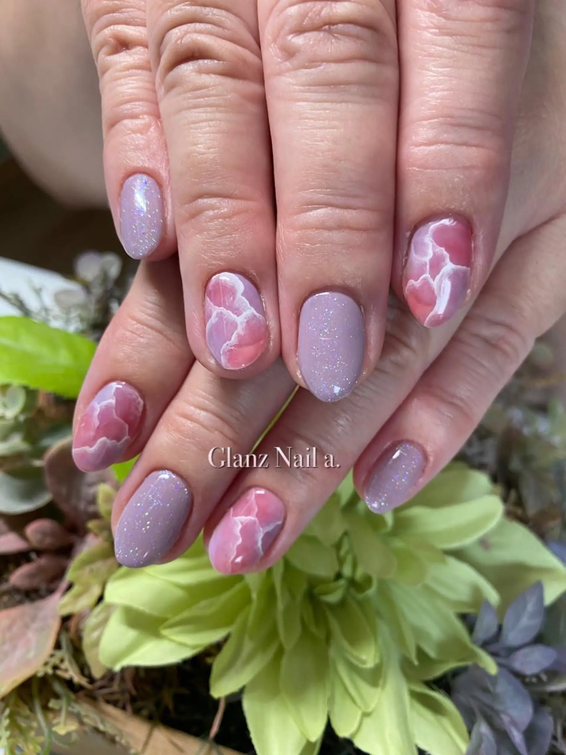ネイル ラメ(グリッター) 大理石ネイル(マーブル) Glanz  Nail aのネイルデザイン