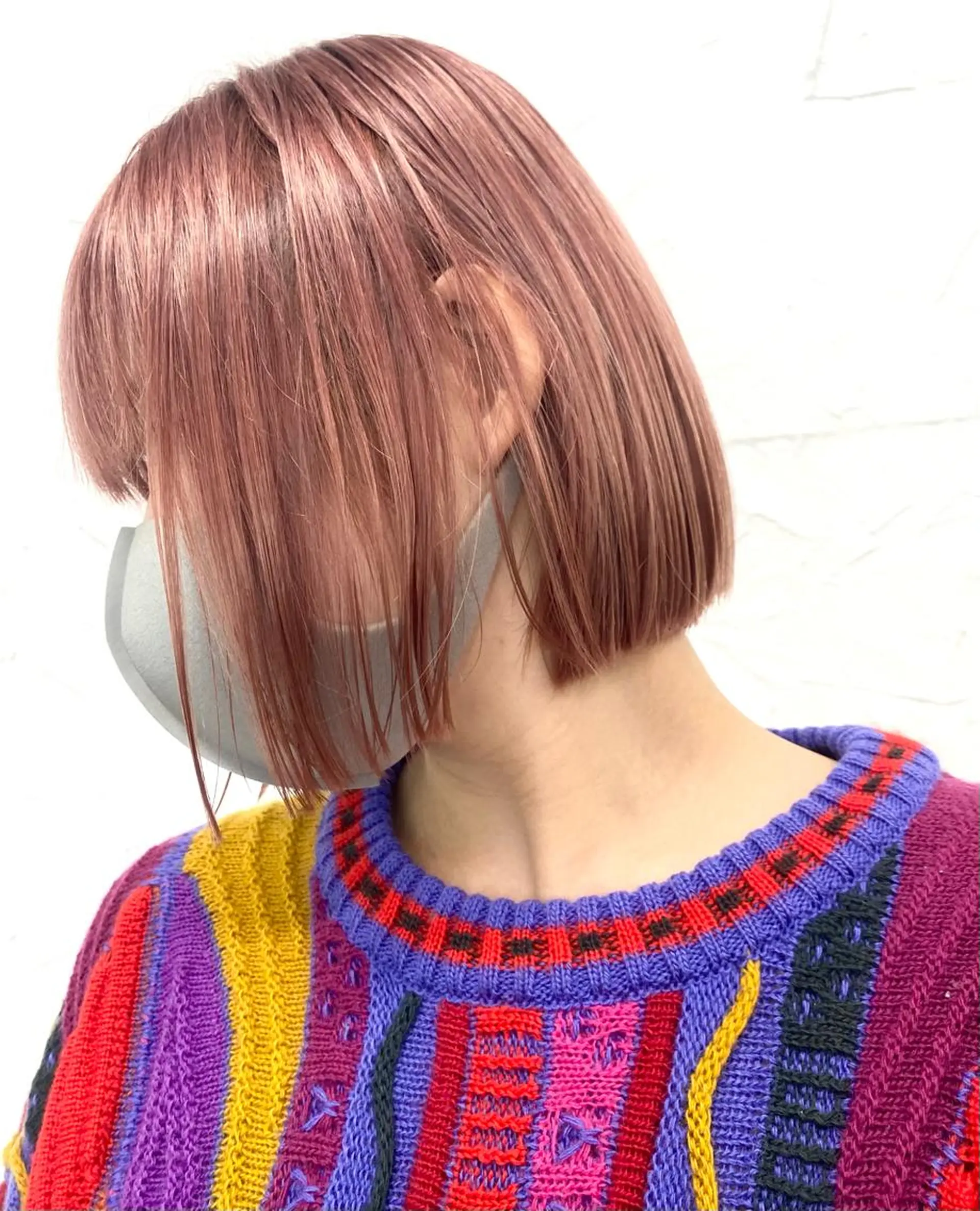 ショート カラー バレイヤージュ ミストバング ベージュカラー 黒髪 ブリーチ 大人垢抜け ダブルカラー【上野】のヘアスタイル