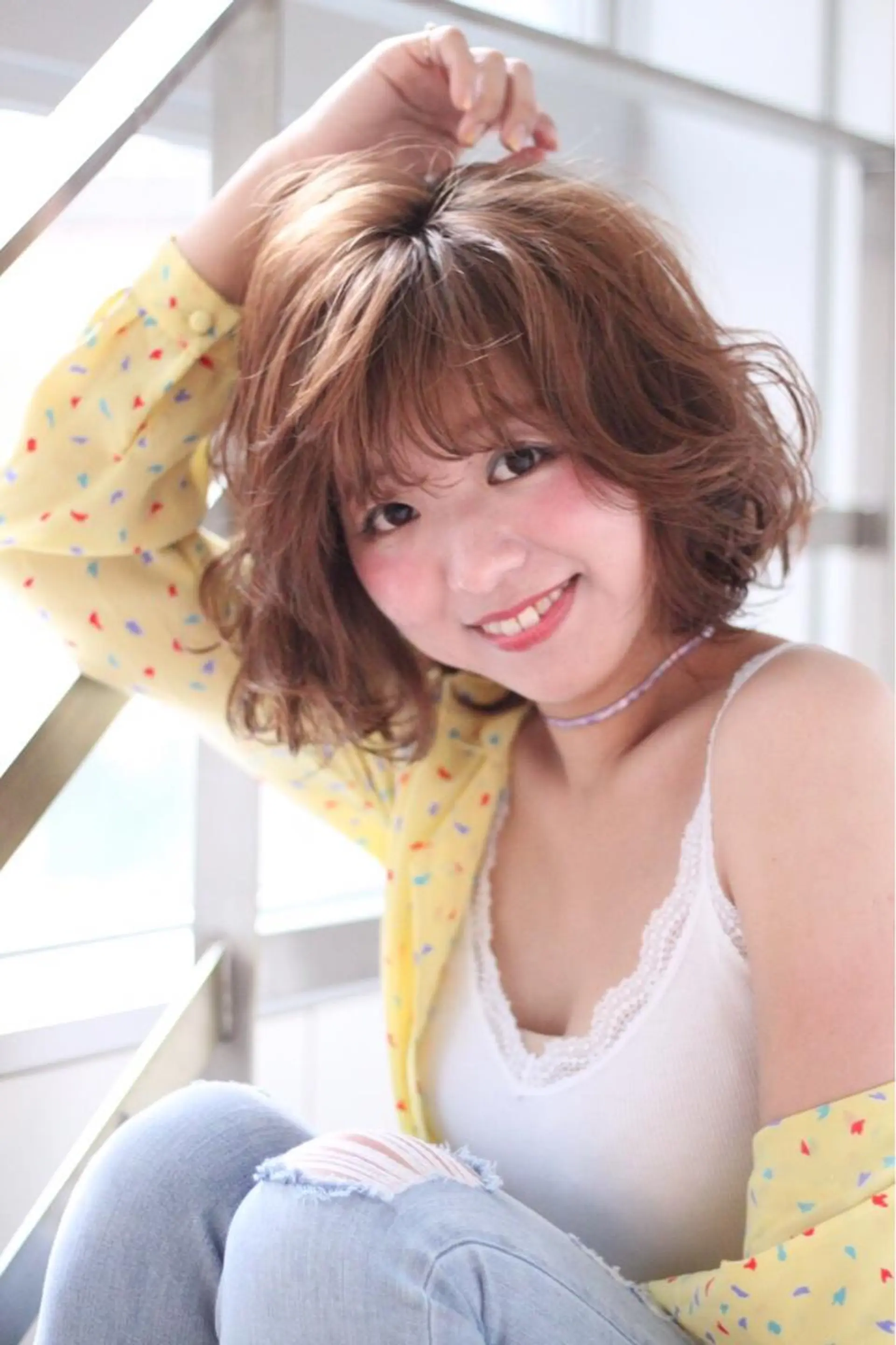 ミディアム カラー パーマ ベージュカラー ピンクカラー ボブ 増子 幹樹のヘアスタイル