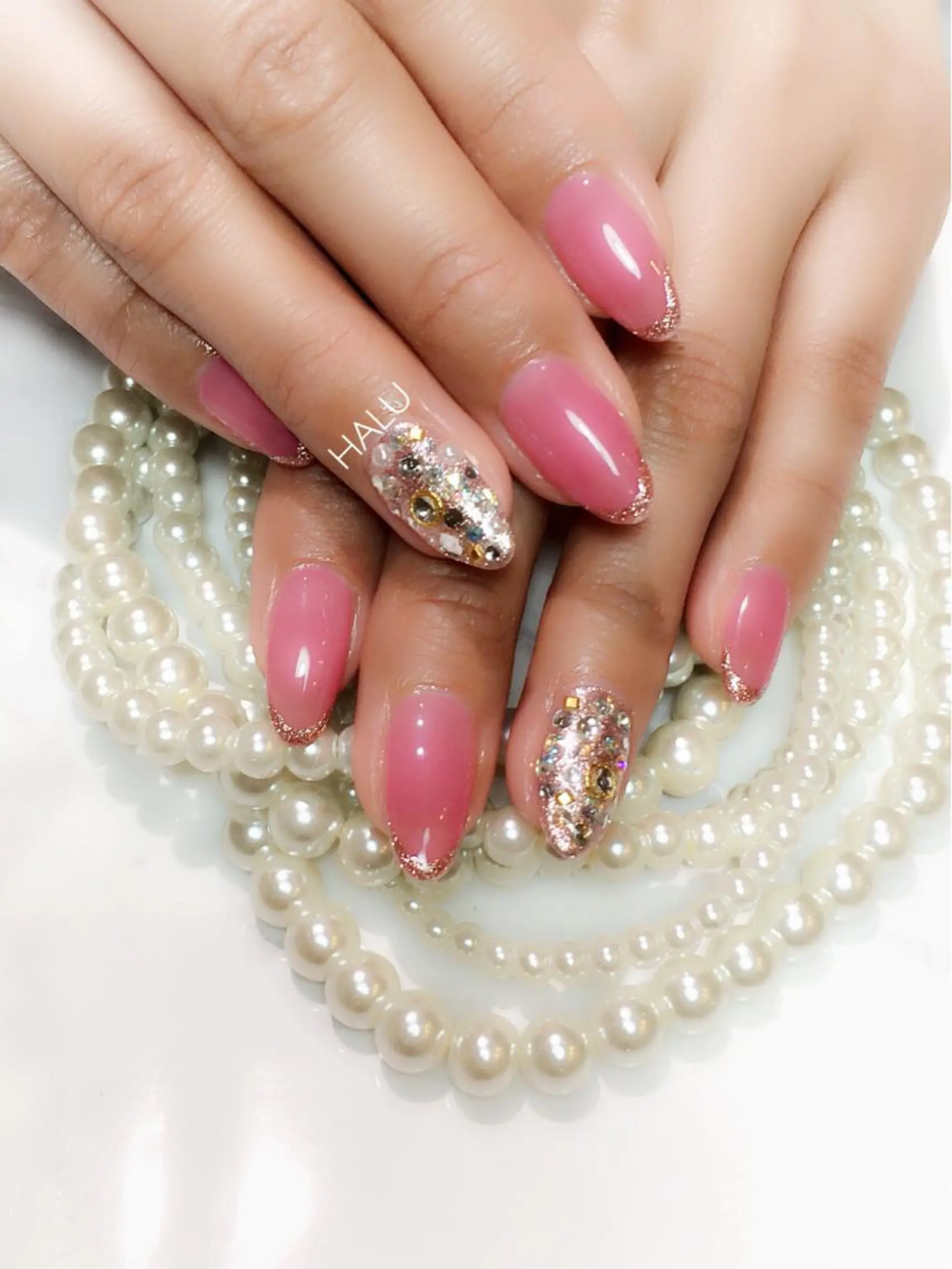 ネイル ラメ(グリッター) ピンク 春ネイル HALU ハルのネイルデザイン