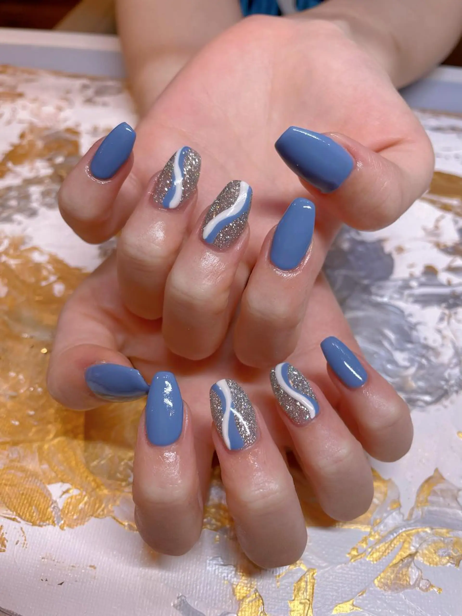 ネイル ブルー ハンドネイル ネイリスト ❄️ユキ❄️のネイルデザイン