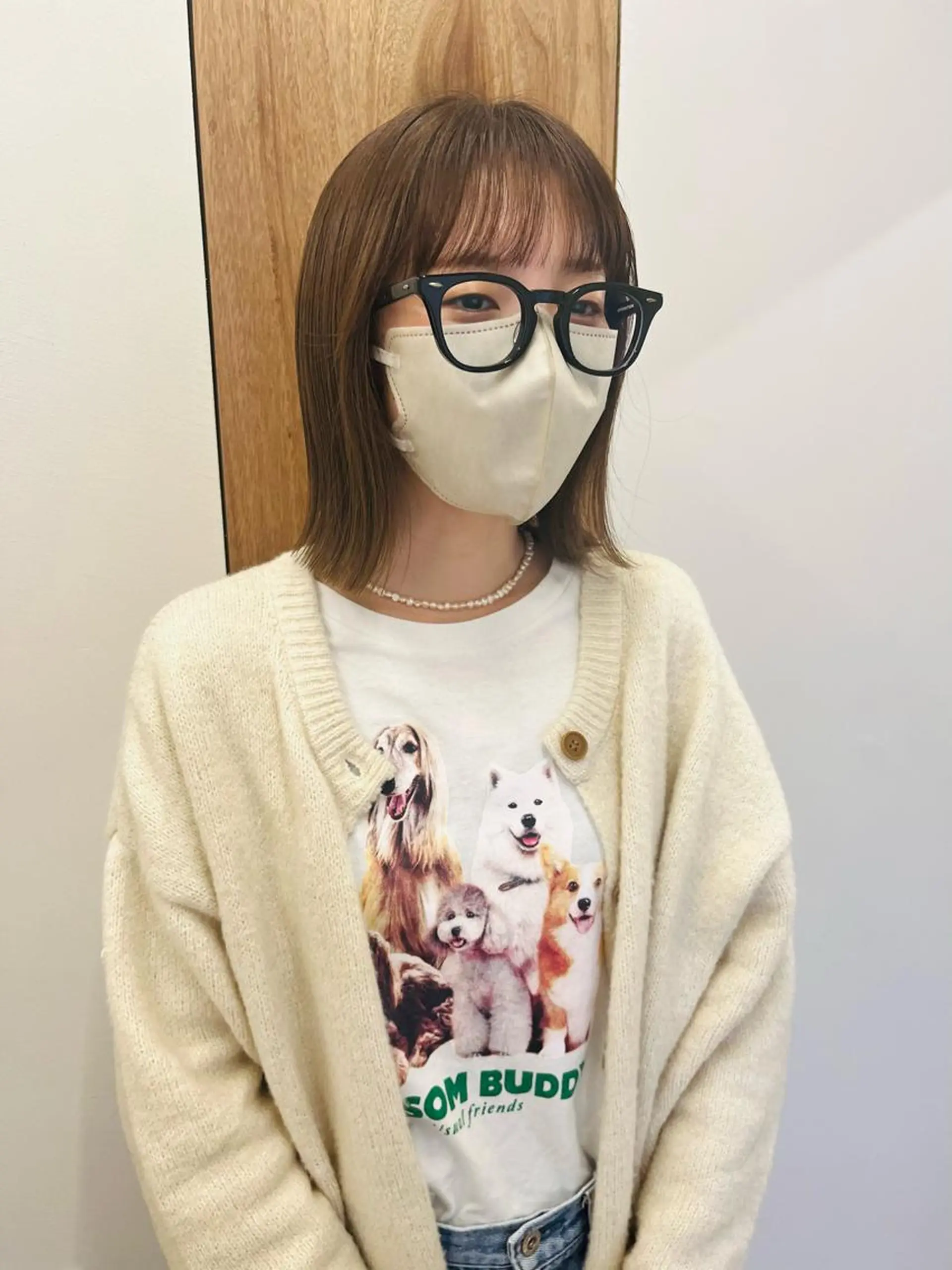 ミディアム カラー 切りっぱなしボブ ベージュカラー オリーブベージュ ボブ カット 西山 紗耶香🪽 透明感カラー/ボブのヘアスタイル