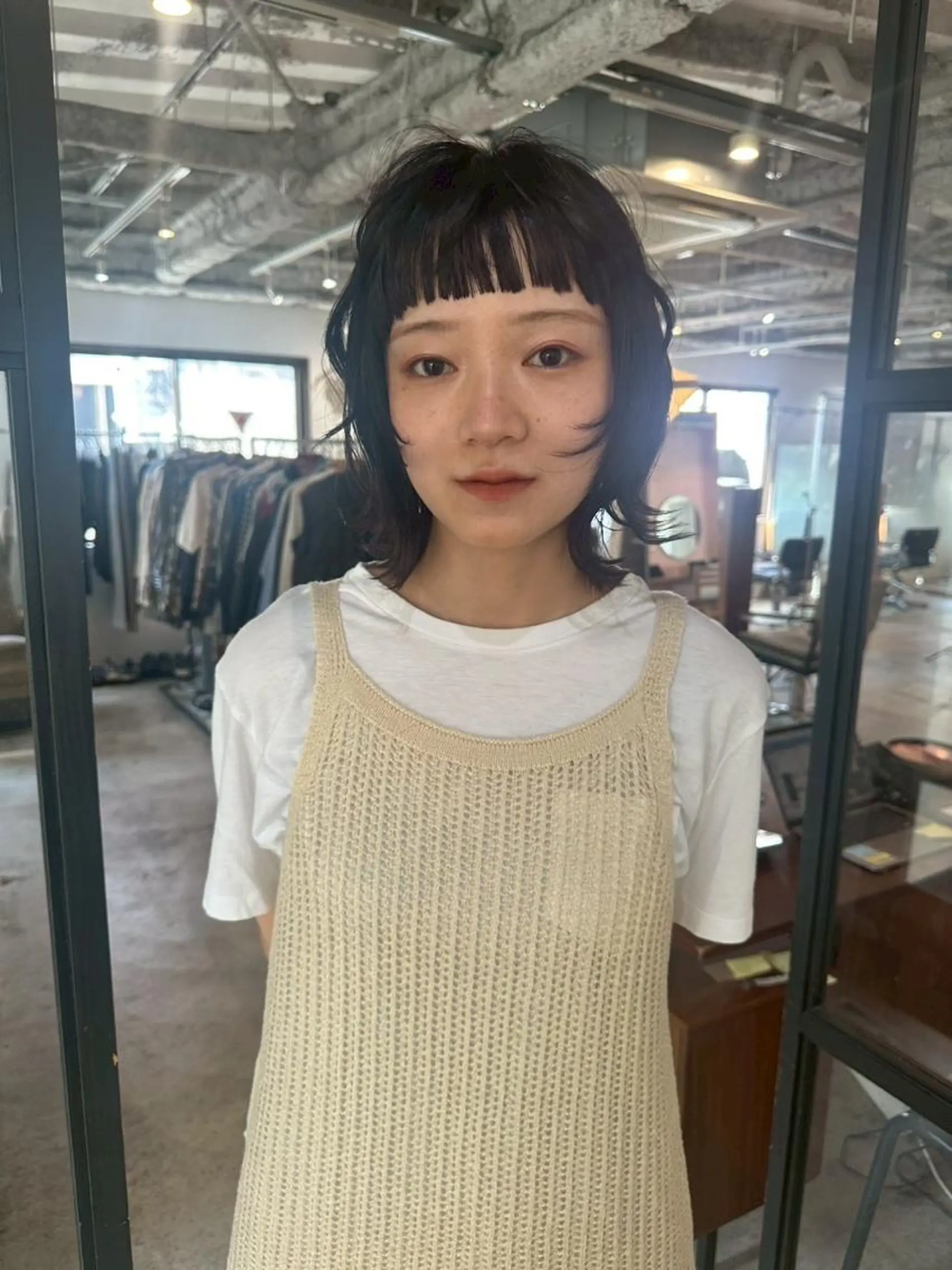 ミディアム パーマ カラー ショートボブ ミディアムパーマ アディクシーカラー ブリーチ ケアブリーチ カット ヘアカラー トリートメント CEINE OURのヘアスタイル