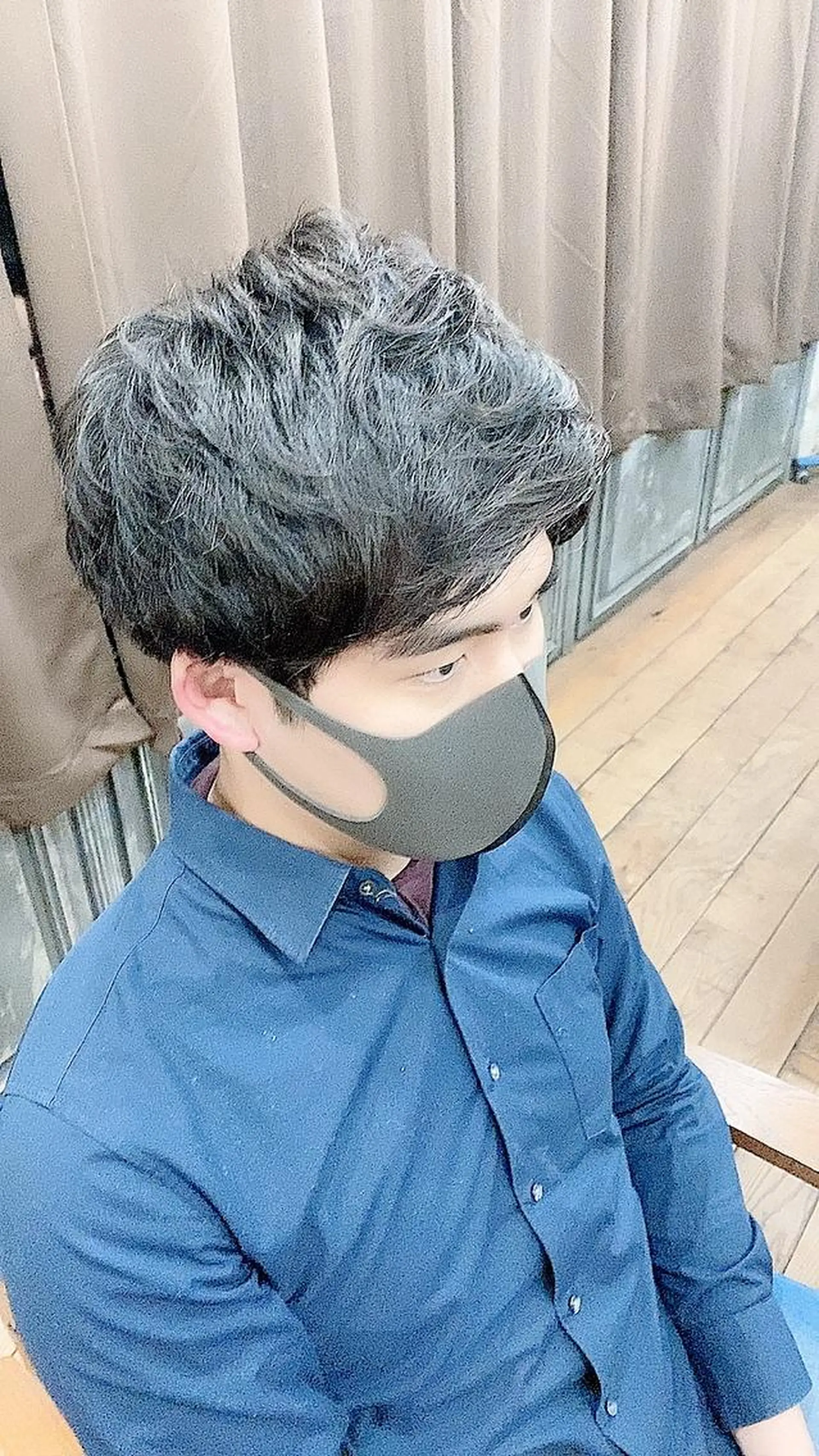 パーマ ヘアアレンジ メンズ アップバング センターパート マッシュ メンズパーマ 國分 伸也のヘアスタイル